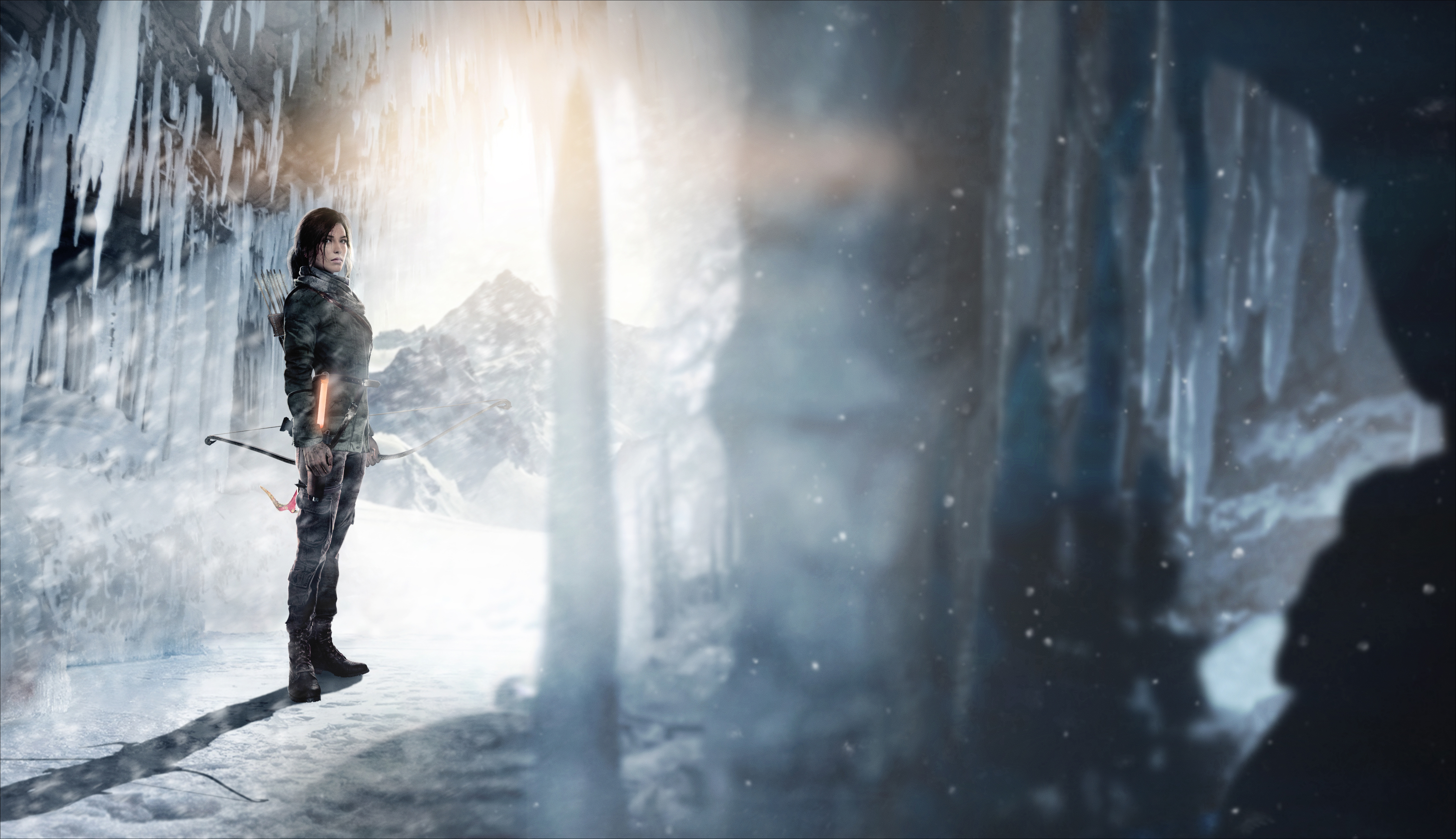 Lara Croft from Tomb Raider in a snowy cave HD Wallpaper