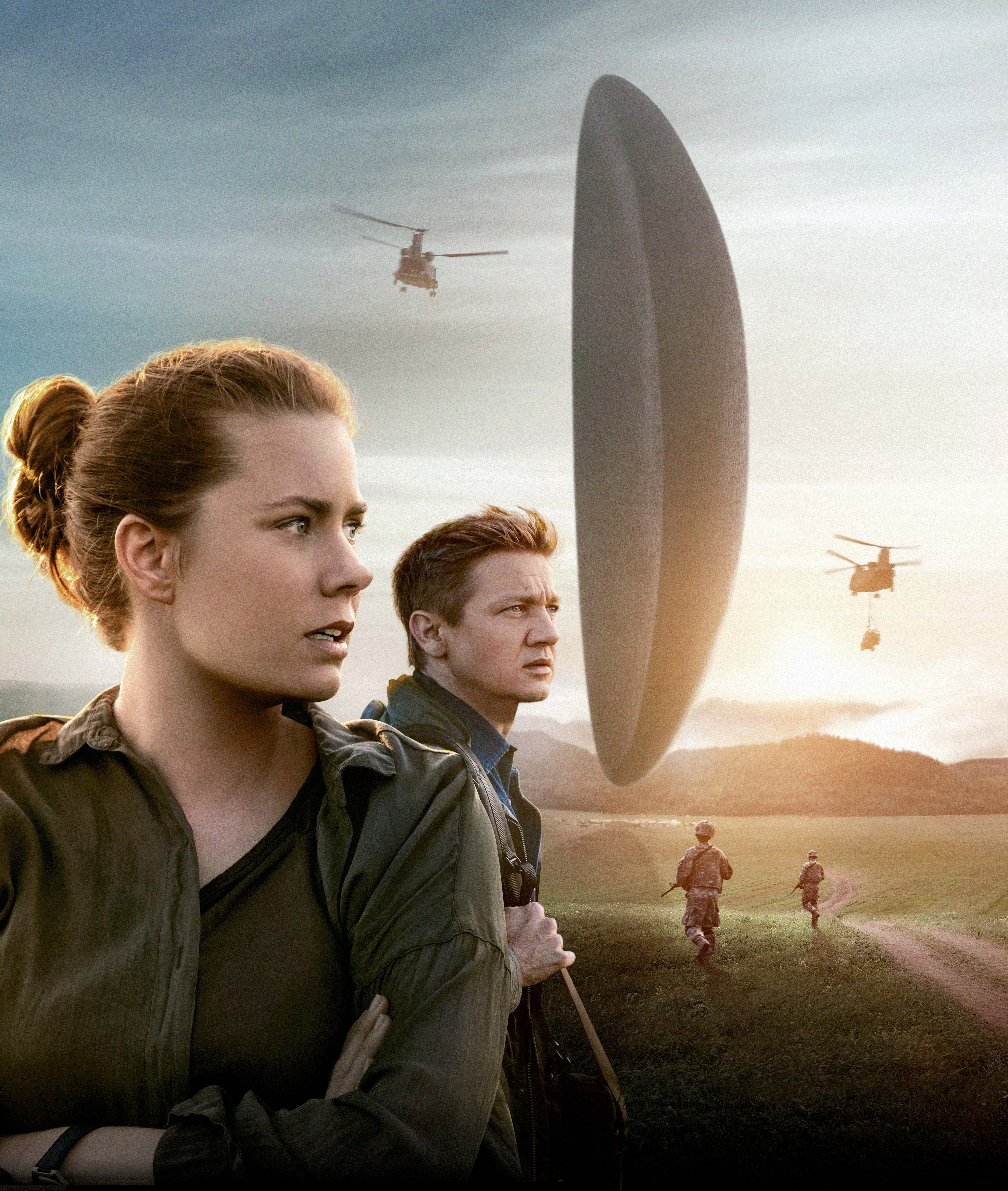 Arrival 4K: Amy Adams and Jeremy Renner with alien ship HD Wallpaper