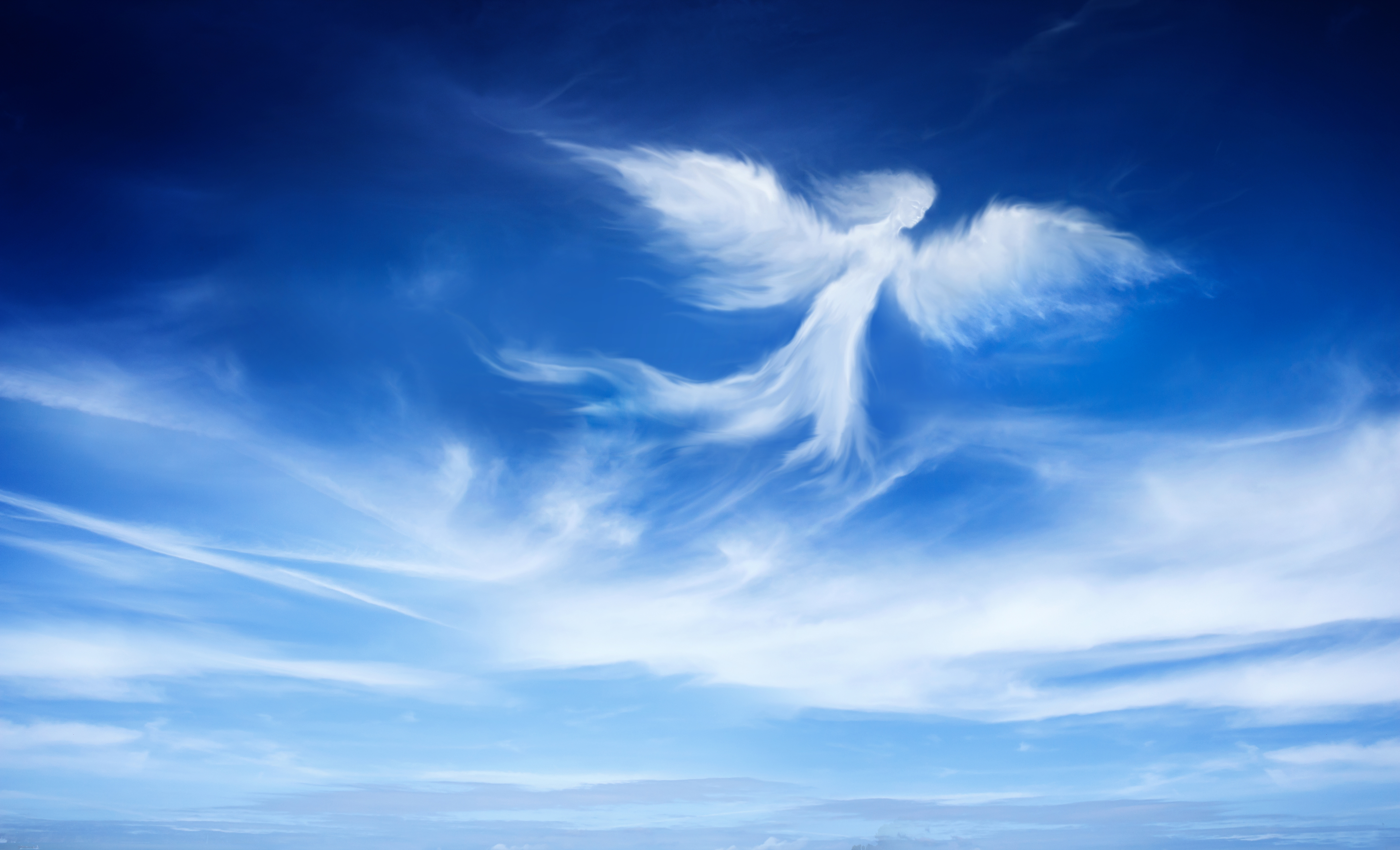 Angel cloud formation in a blue sky HD Wallpaper