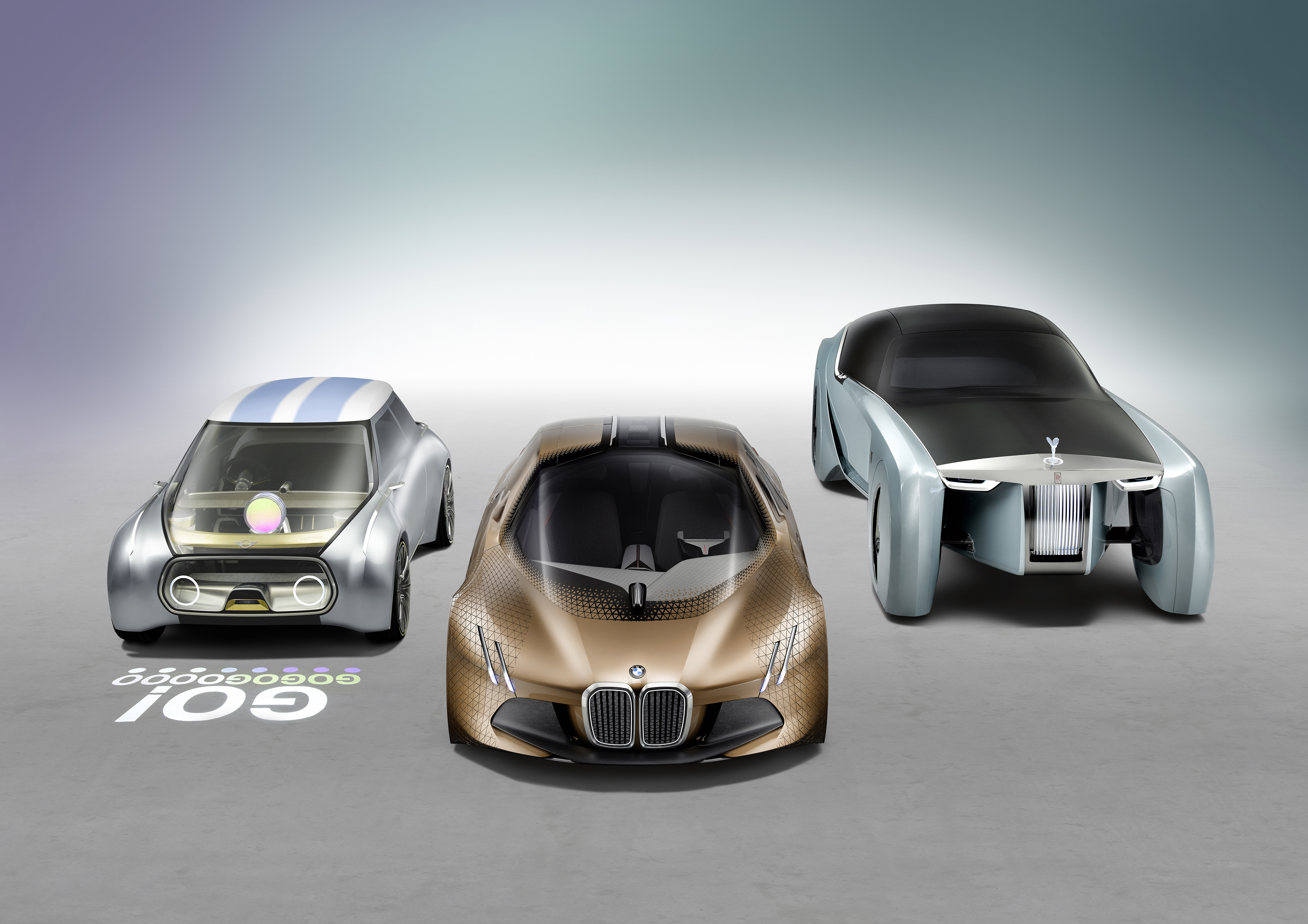 BMW Vision Next 100, Mini Vision Next 100, and Rolls Royce Vision Next 100 concept cars HD Wallpaper