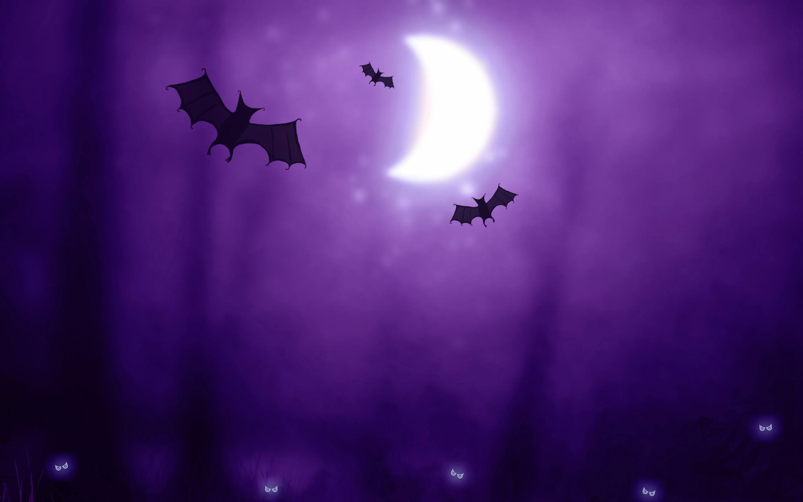 Halloween Bats Flying Under a Purple Moon HD Wallpaper
