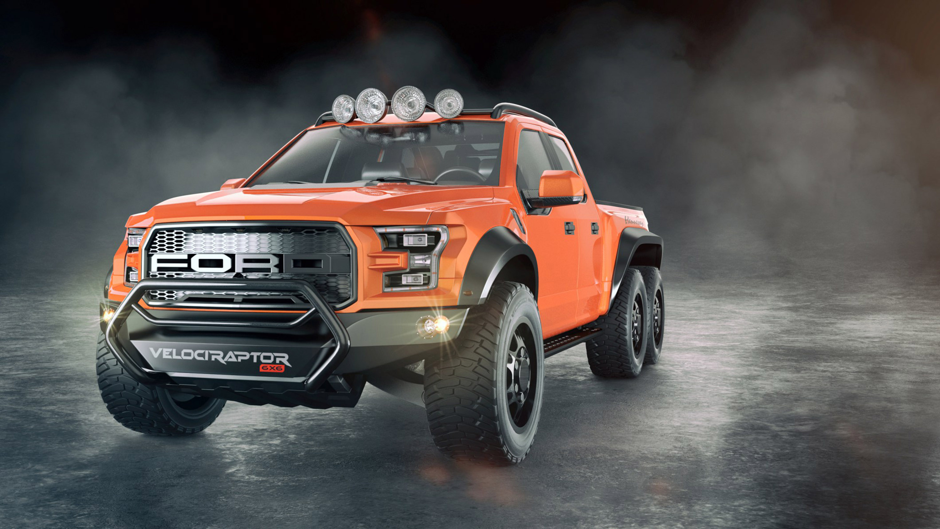 Orange Ford F-250 VelociRaptor 6x6 by Hennessey HD Wallpaper