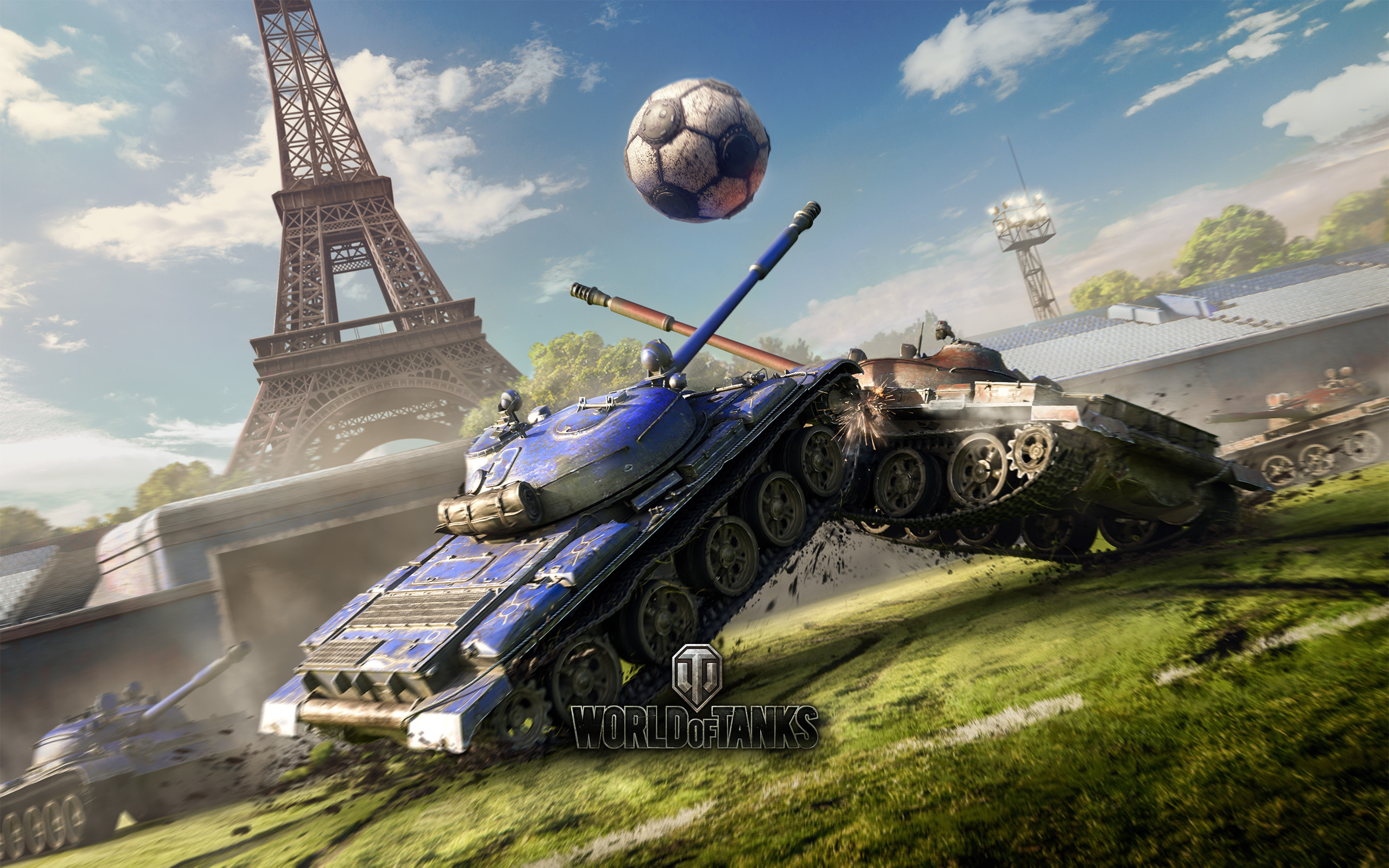 World of Tanks tanks playing football near Eiffel Tower HD Wallpaper
