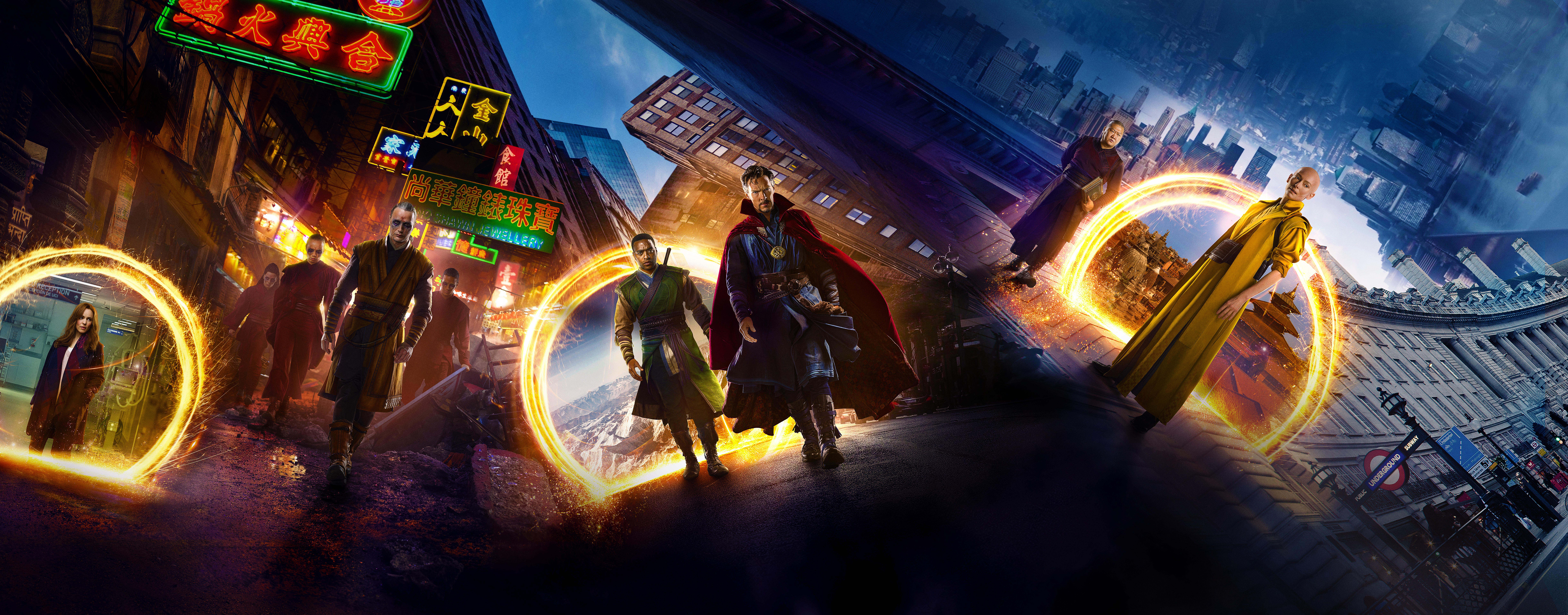 Doctor Strange and allies using magic portals HD Wallpaper