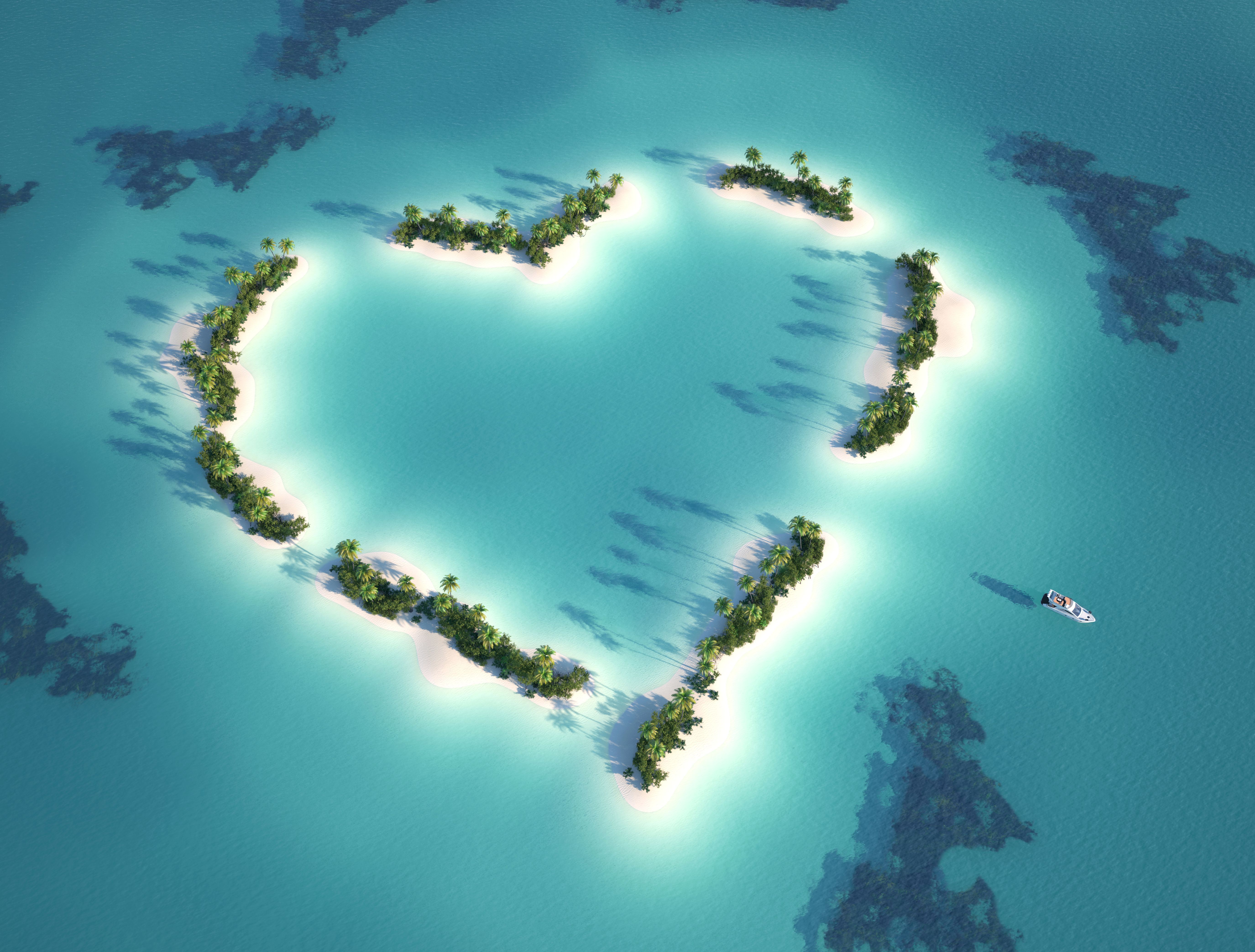 5K, Love heart, Heart Island HD Wallpaper