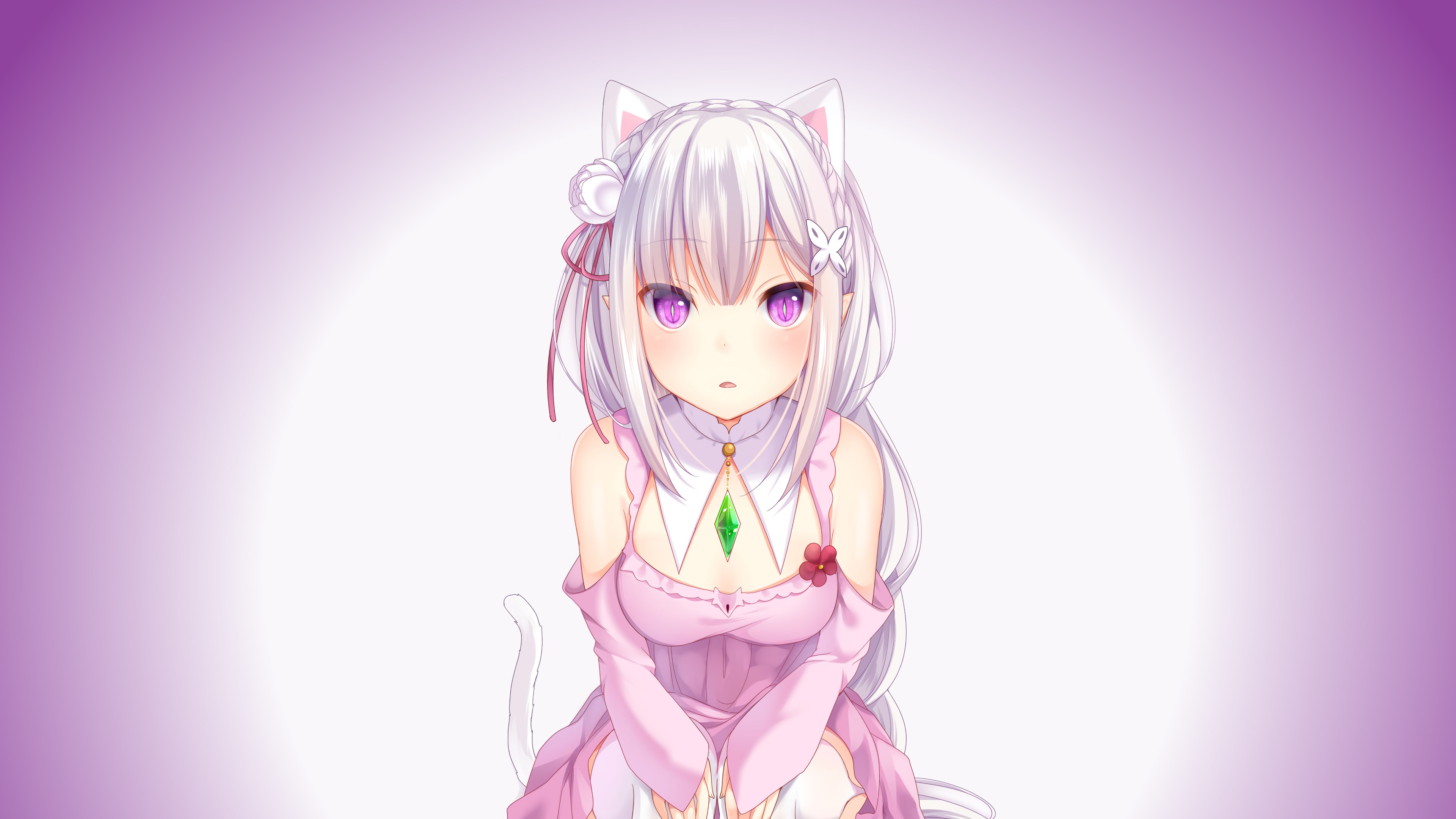 4K, Anime girl, ReZero, Emilia HD Wallpaper