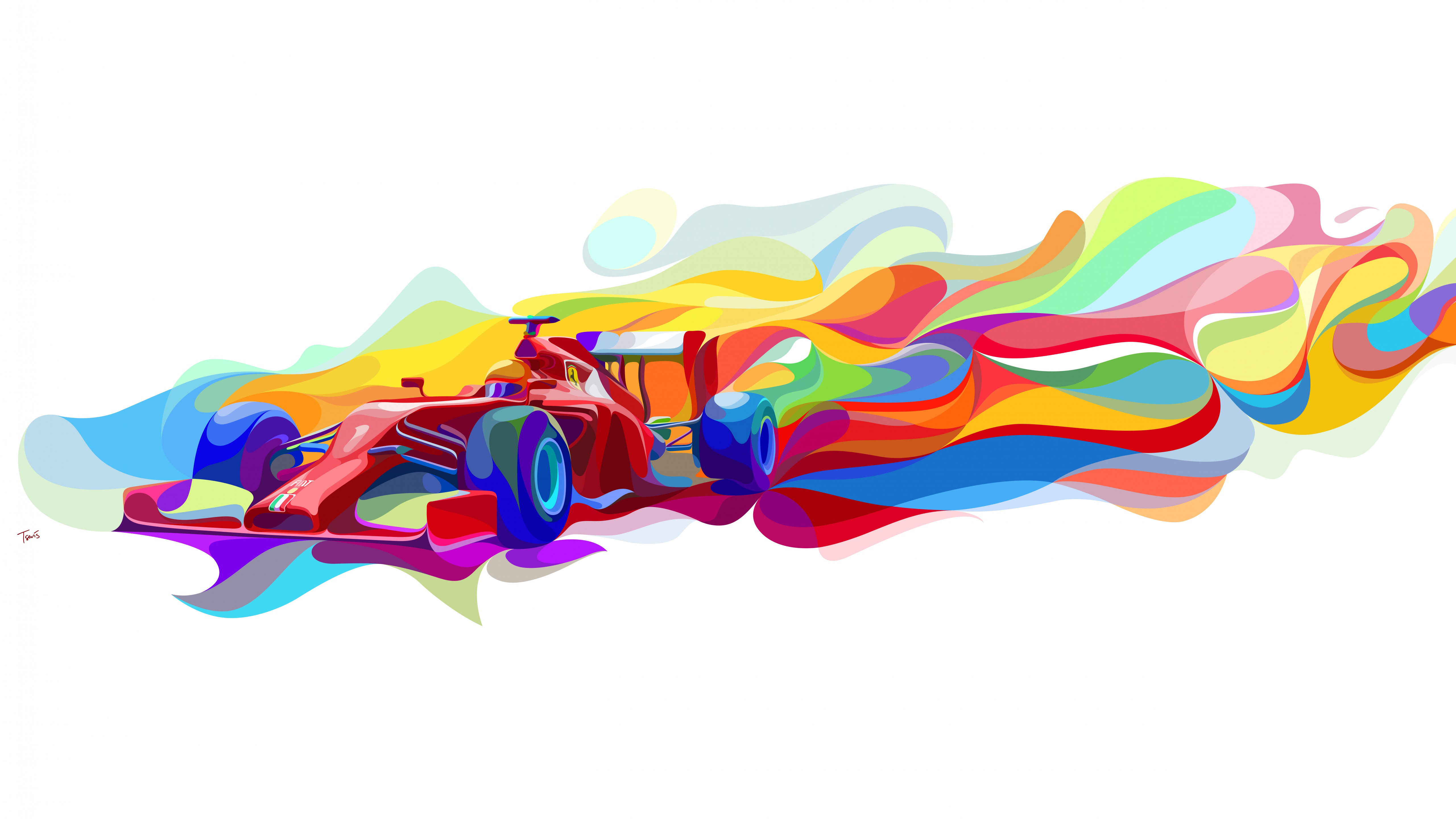 Formula 1 car with colorful abstract trails HD Wallpaper