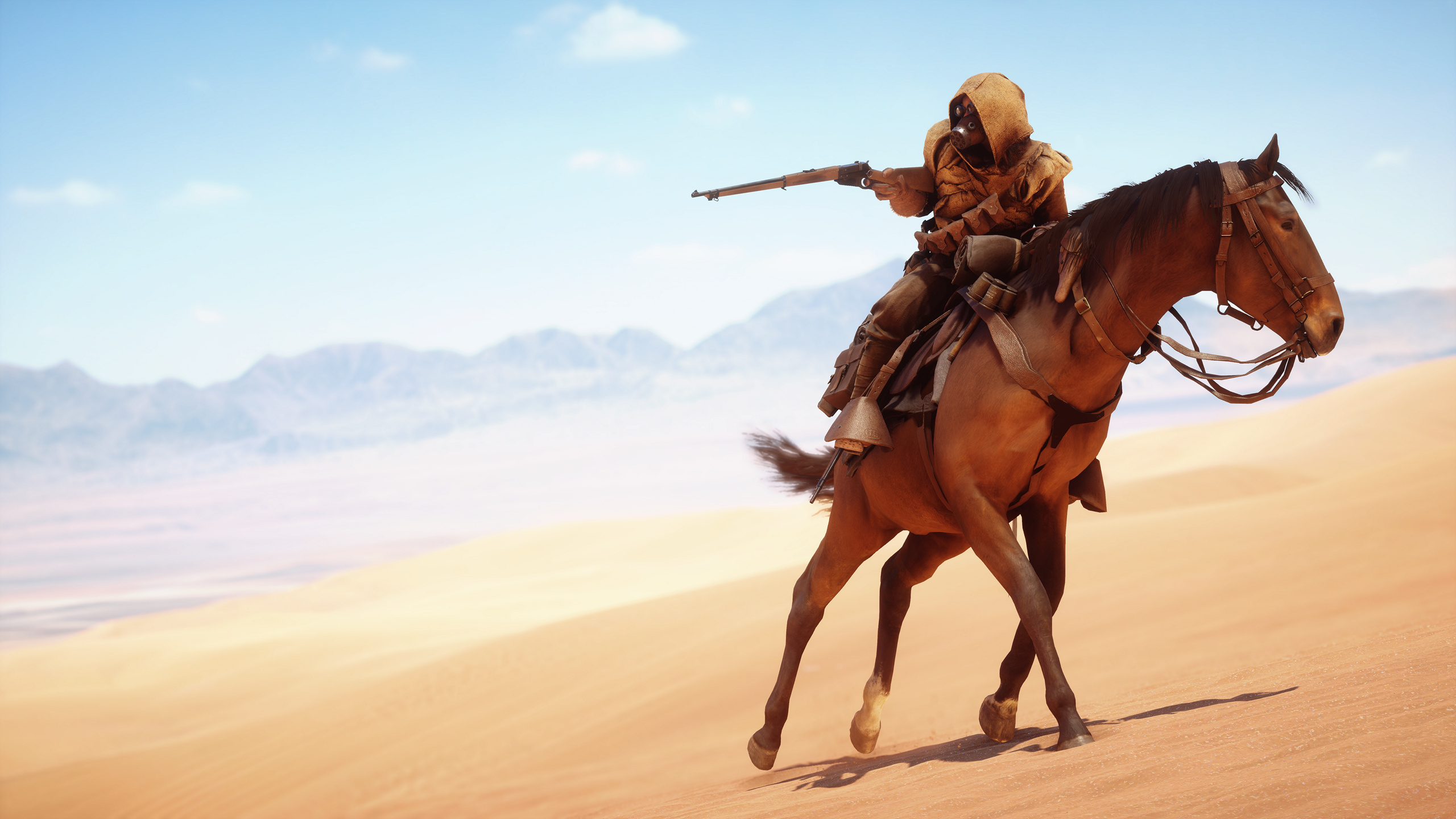 Soldier on horseback with rifle in desert HD Wallpaper
