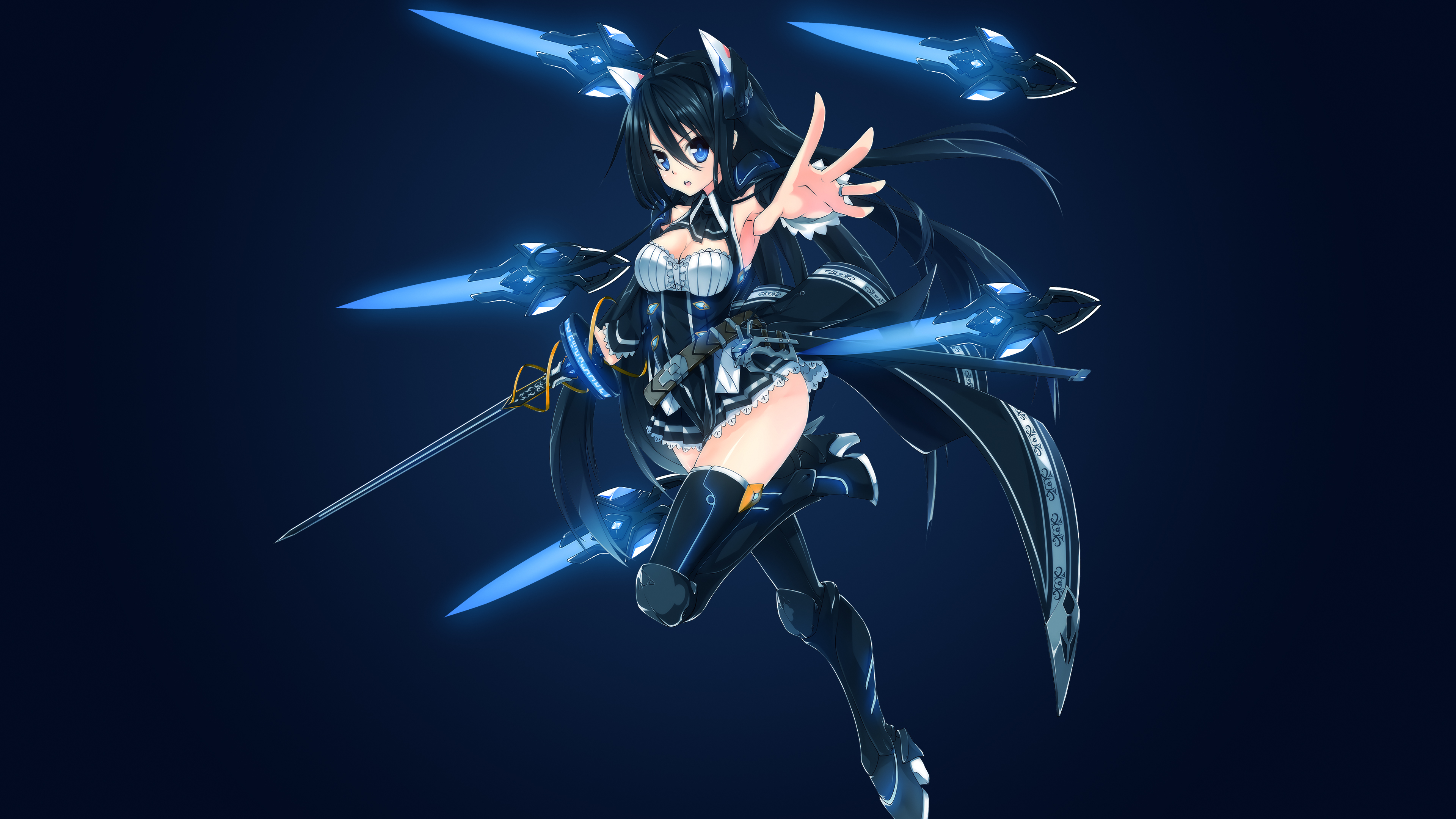 Anime girl with floating swords and sword HD Wallpaper
