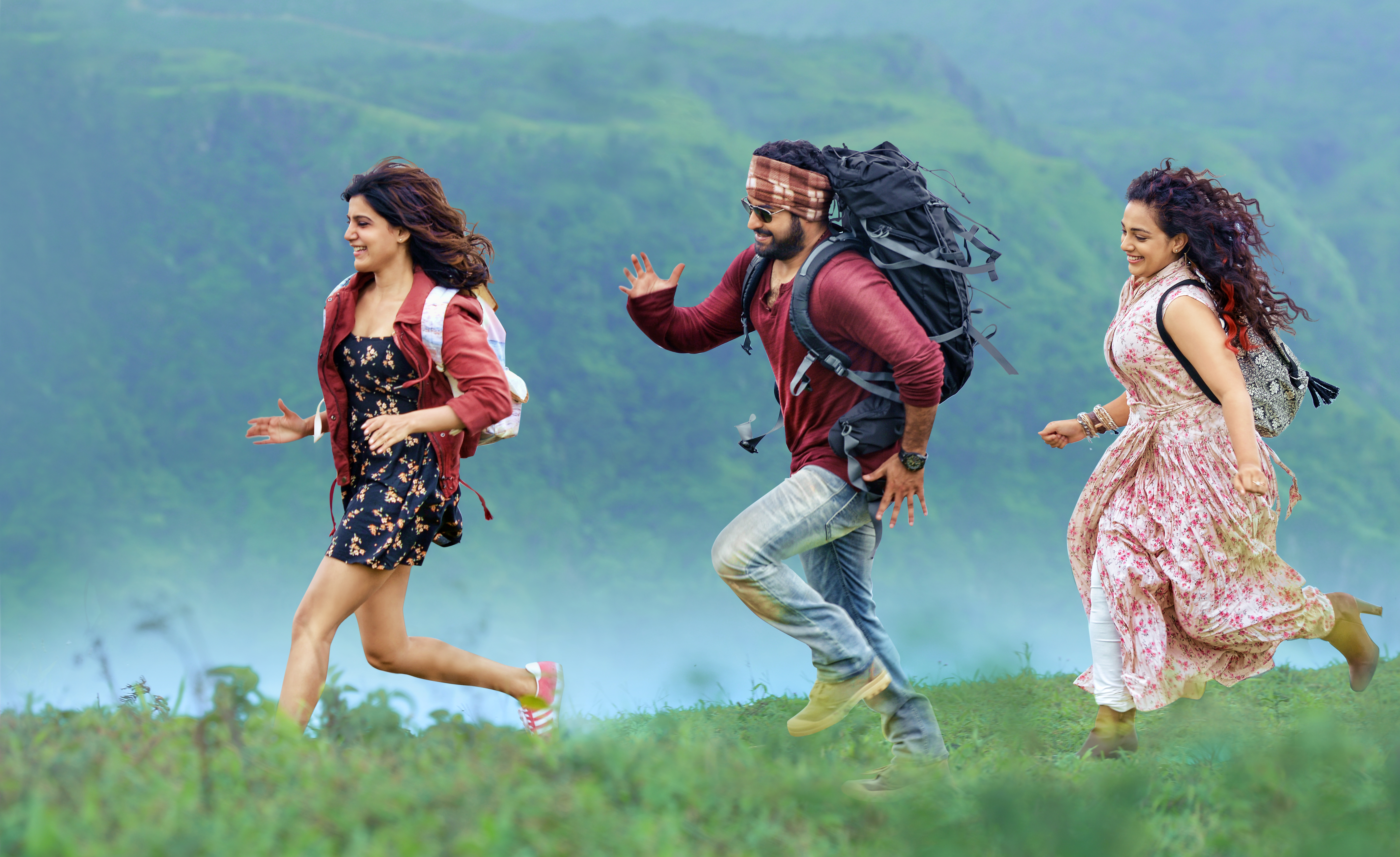 Samantha, Jr NTR, and Nithya Menen in Janatha Garage 4K HD Wallpaper
