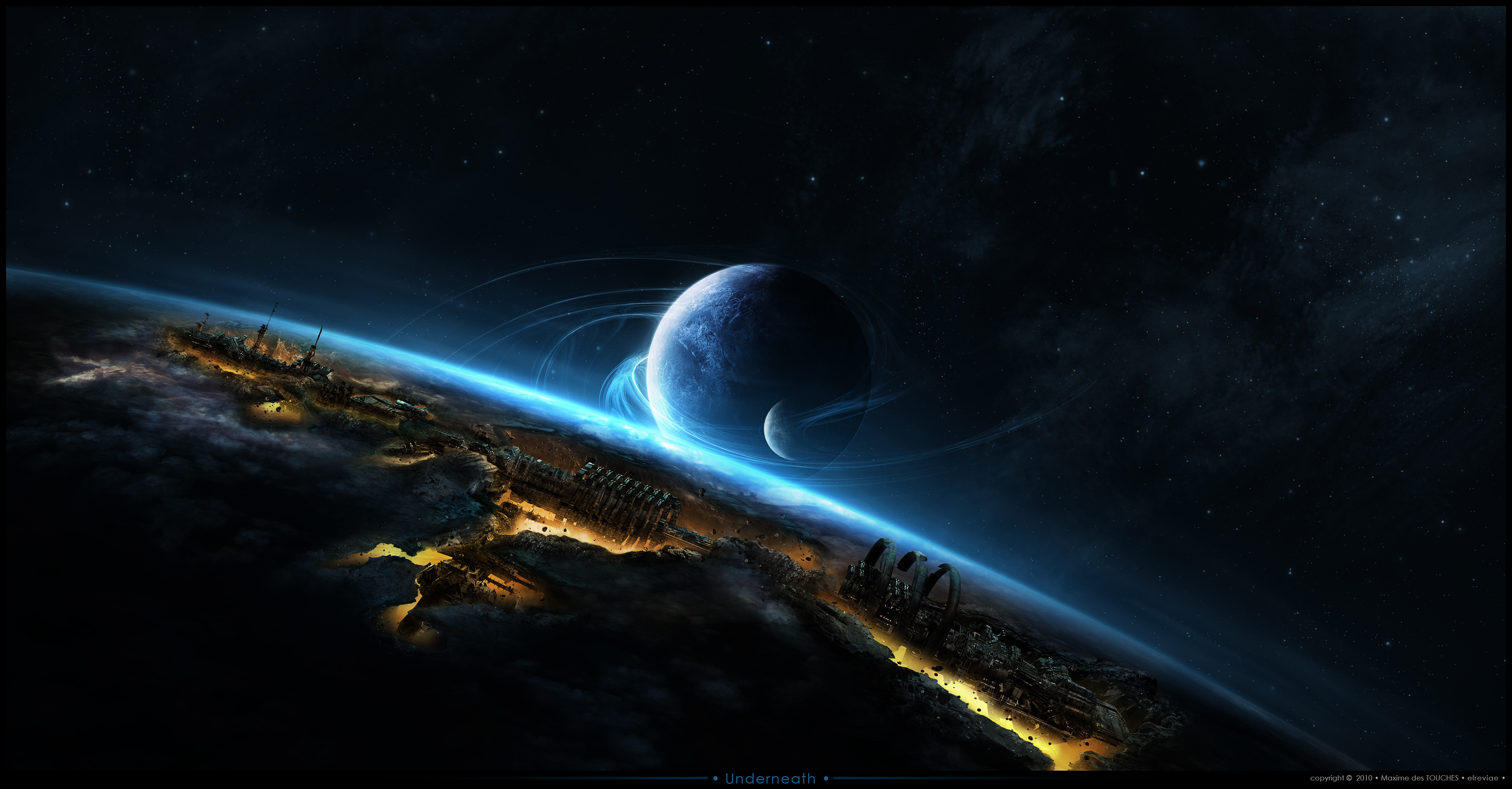 Alien planet with rings and moons HD Wallpaper