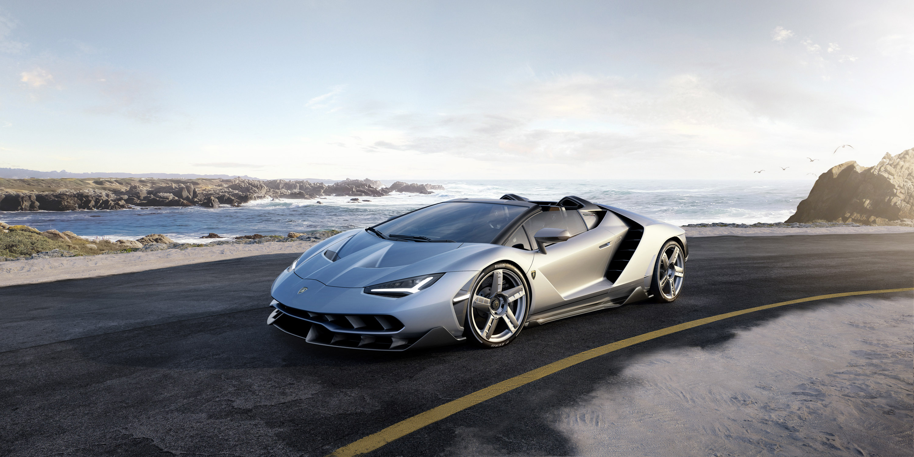 Lamborghini Centenario Roadster on a Coastal Road HD Wallpaper