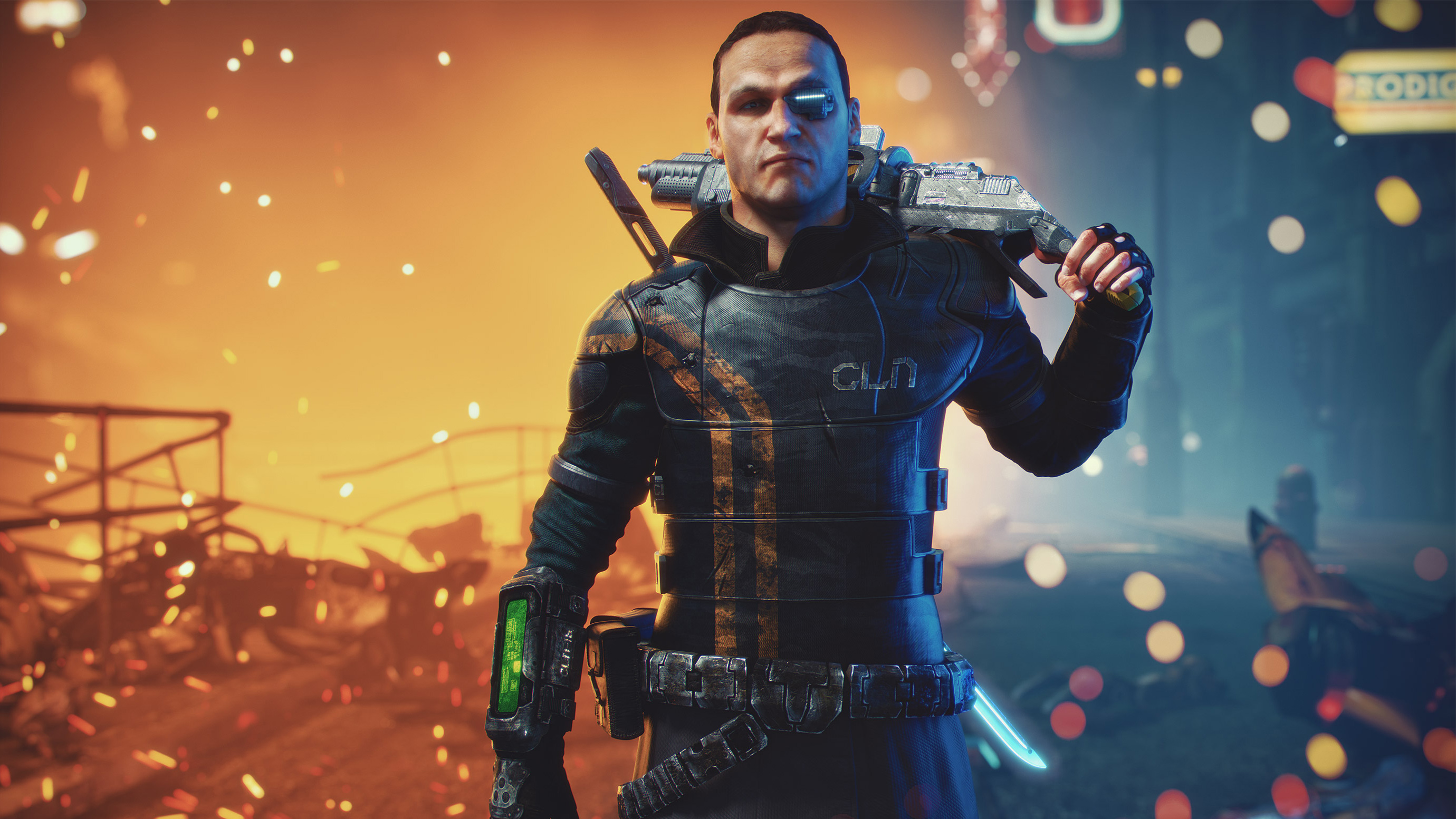 Man with cybernetic eye and gun from Hard Reset HD Wallpaper