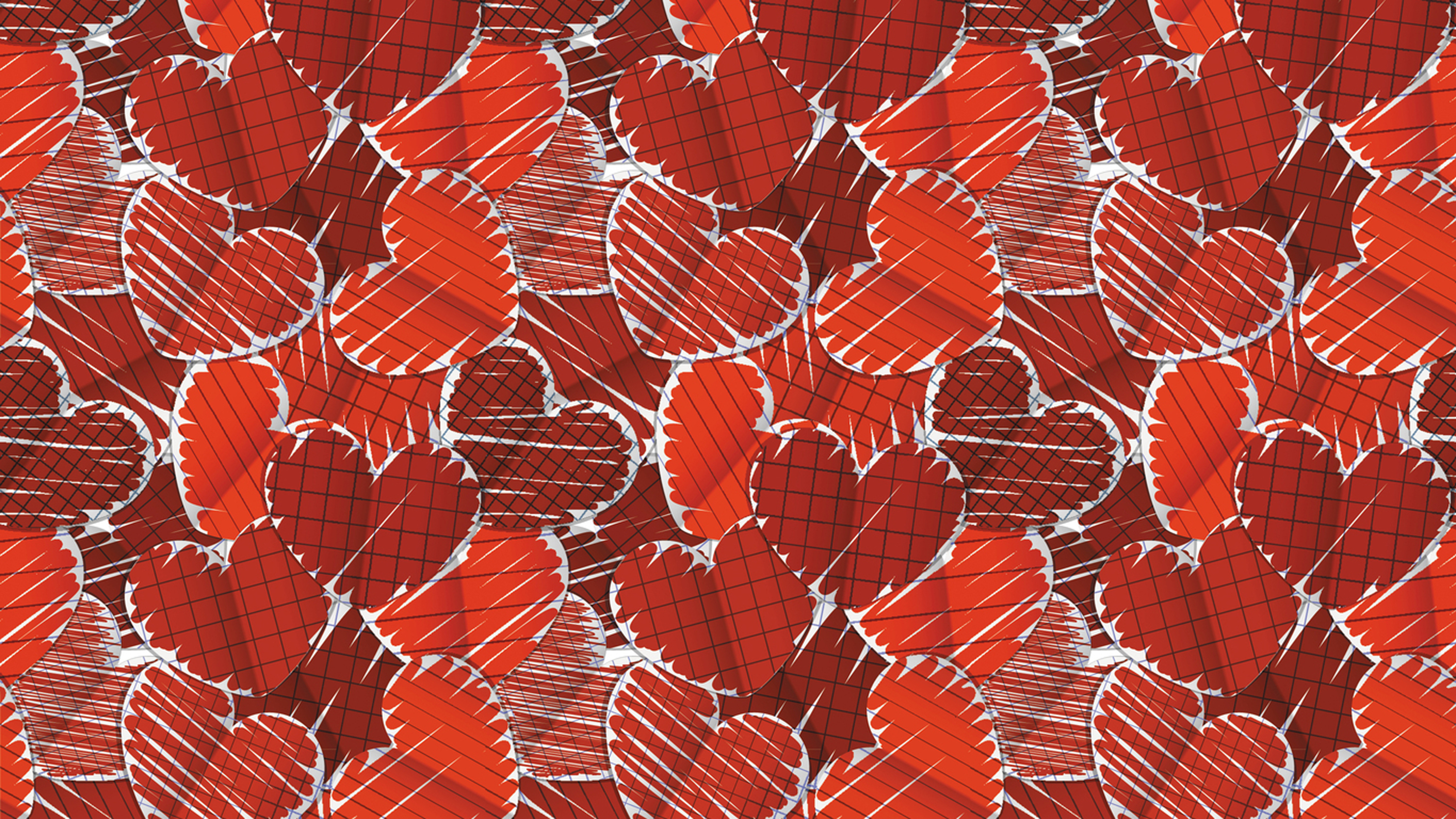 Red hearts pattern with sketched texture HD Wallpaper