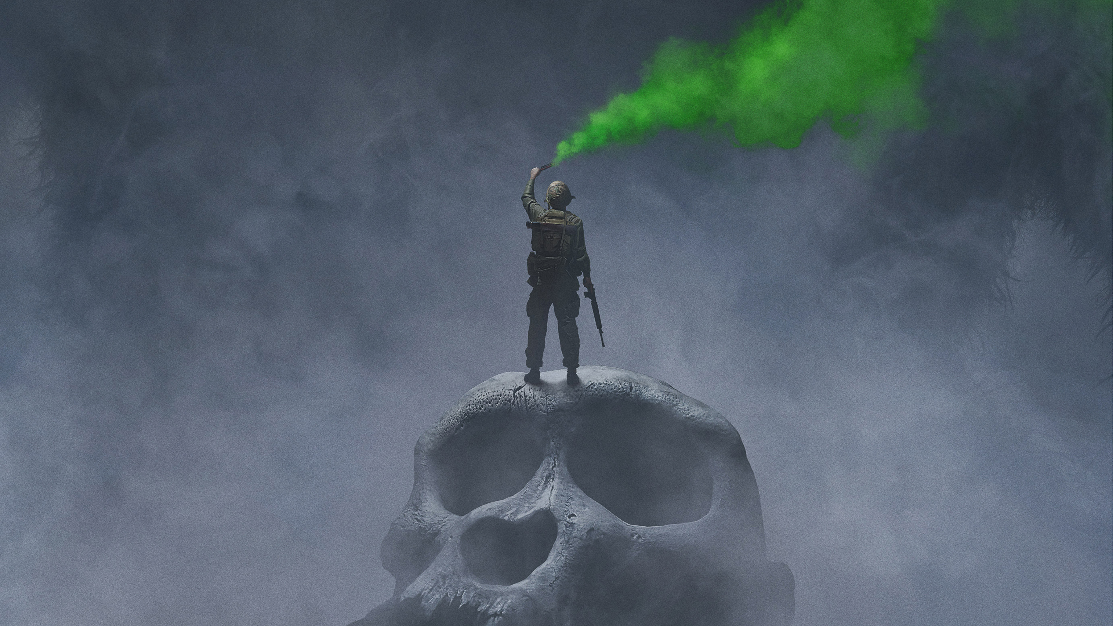 Soldier on Skull Island with Green Smoke HD Wallpaper