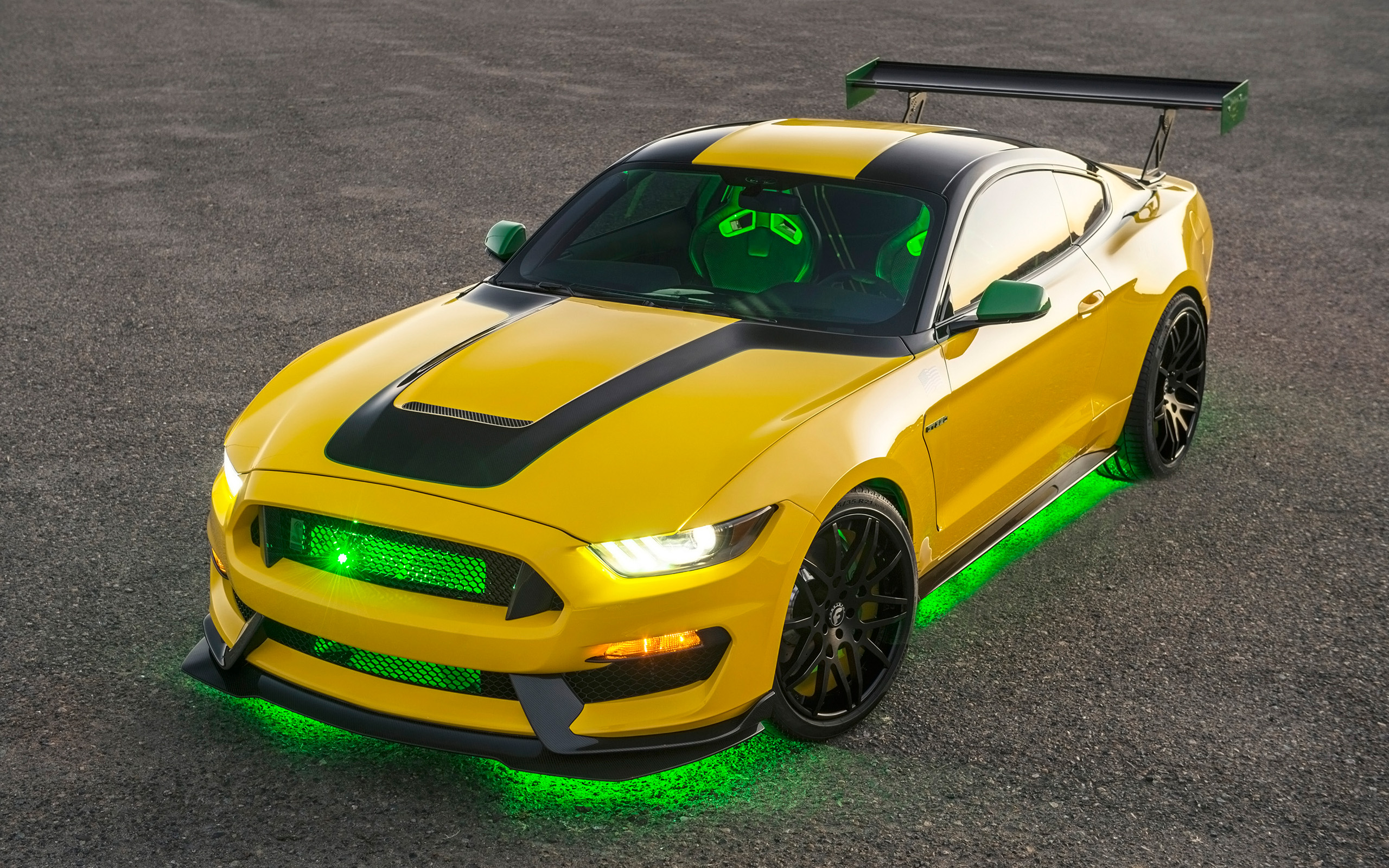 Yellow Ford Mustang Shelby GT350 with green accents HD Wallpaper
