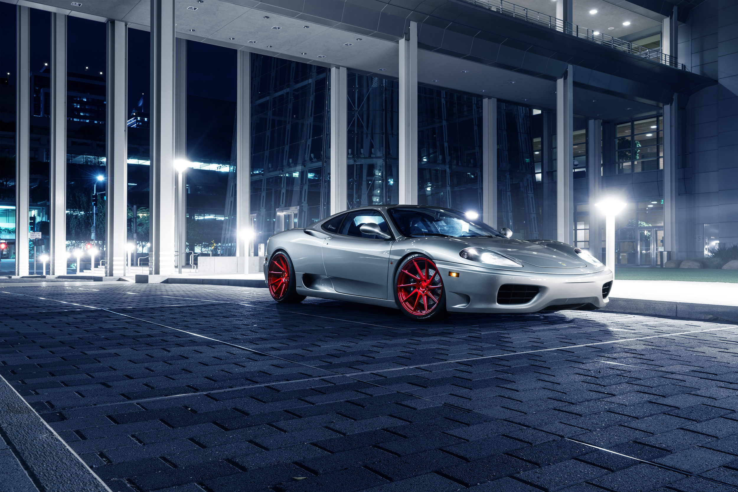 Silver Ferrari 360 Modena with Red Avant Garde Wheels HD Wallpaper