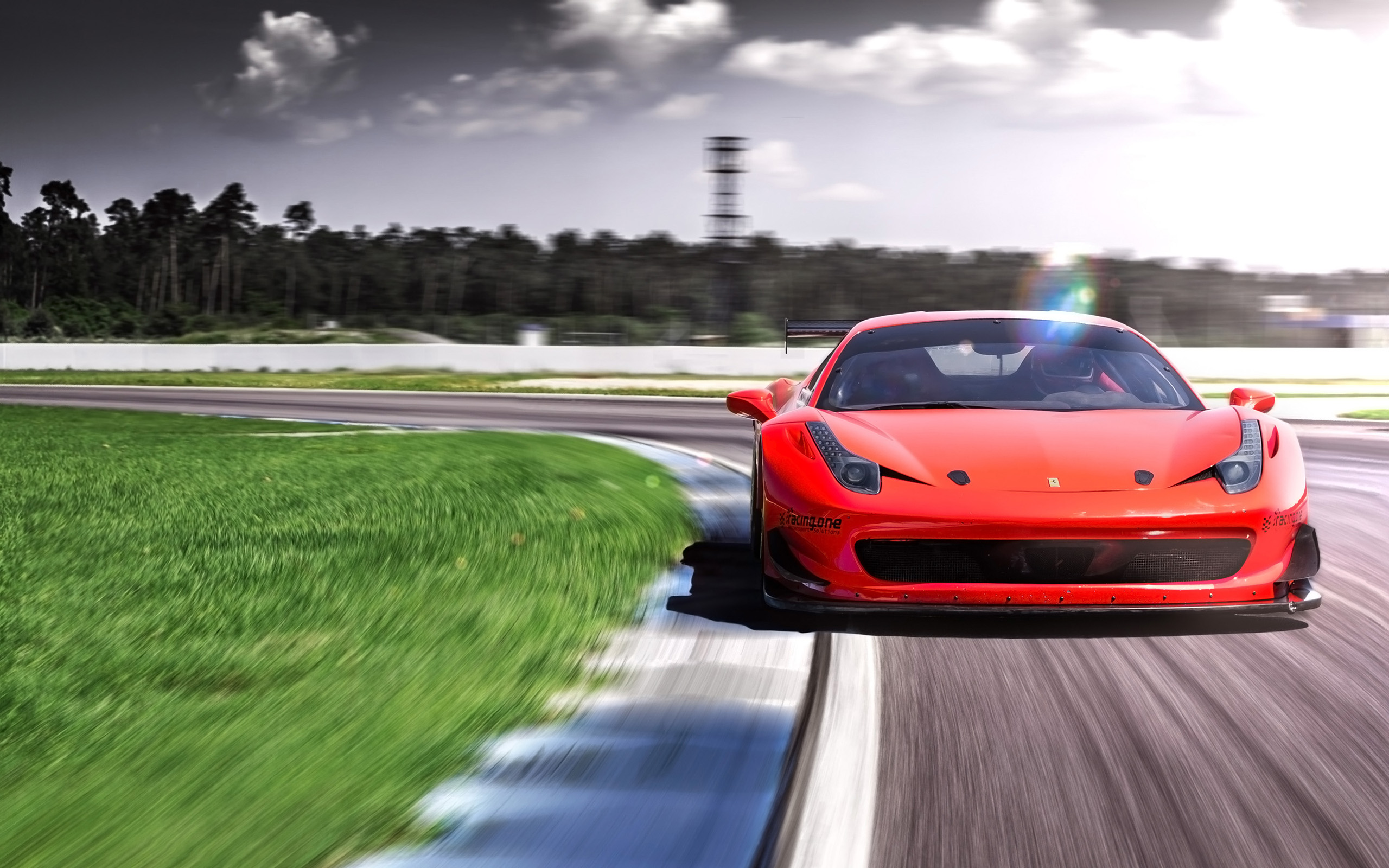 Red Ferrari 458 Italia on a Race Track HD Wallpaper