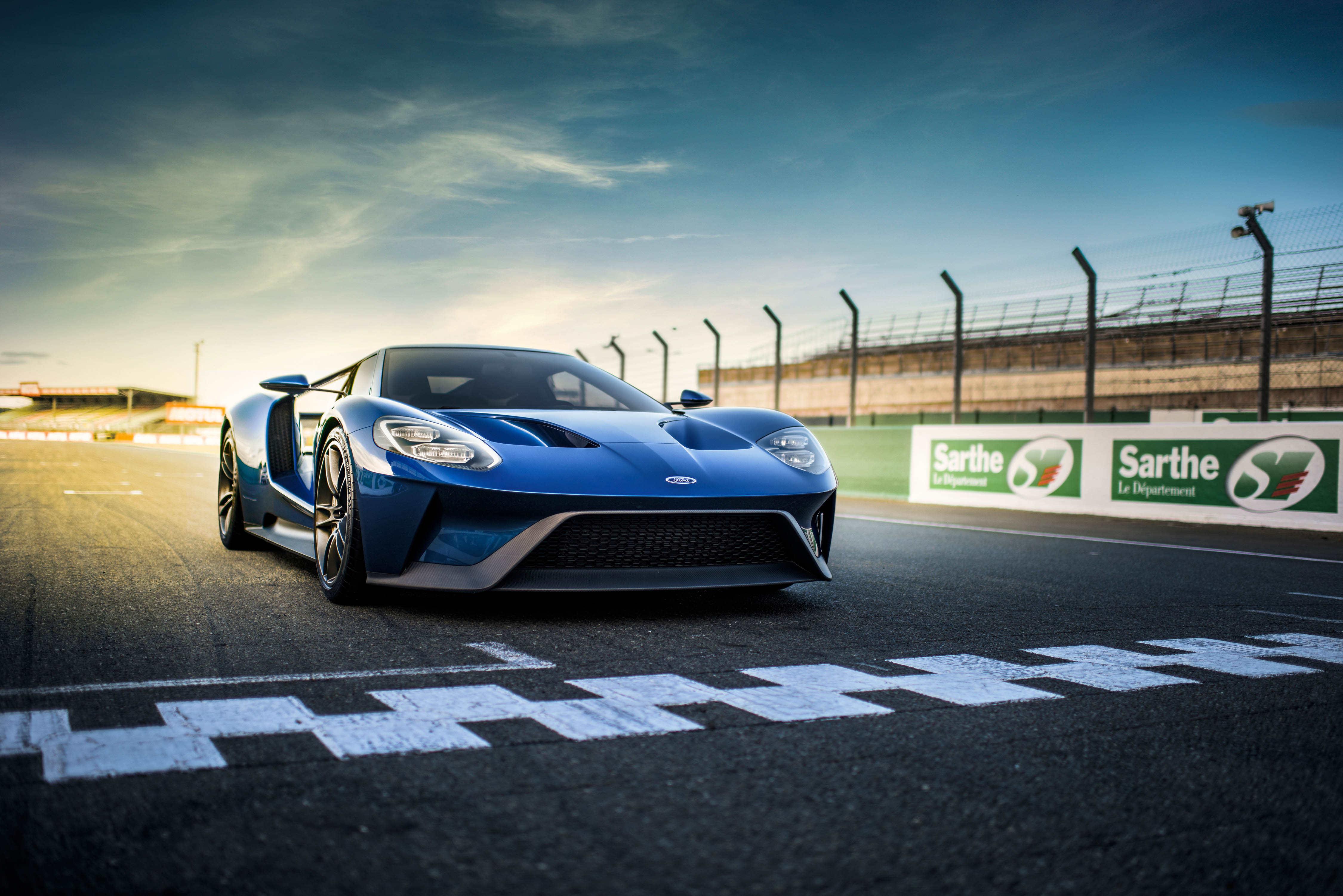 Blue Ford GT Supercar on Race Track HD Wallpaper