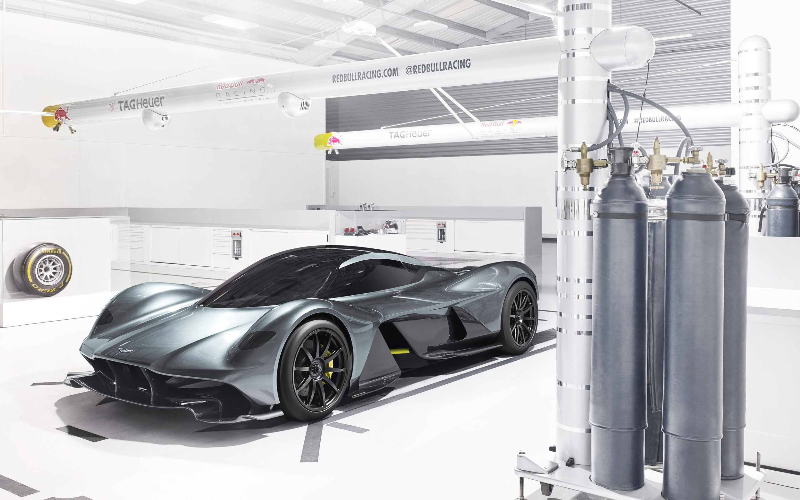 Aston Martin Red Bull AM-RB 001 in Red Bull Racing garage HD Wallpaper