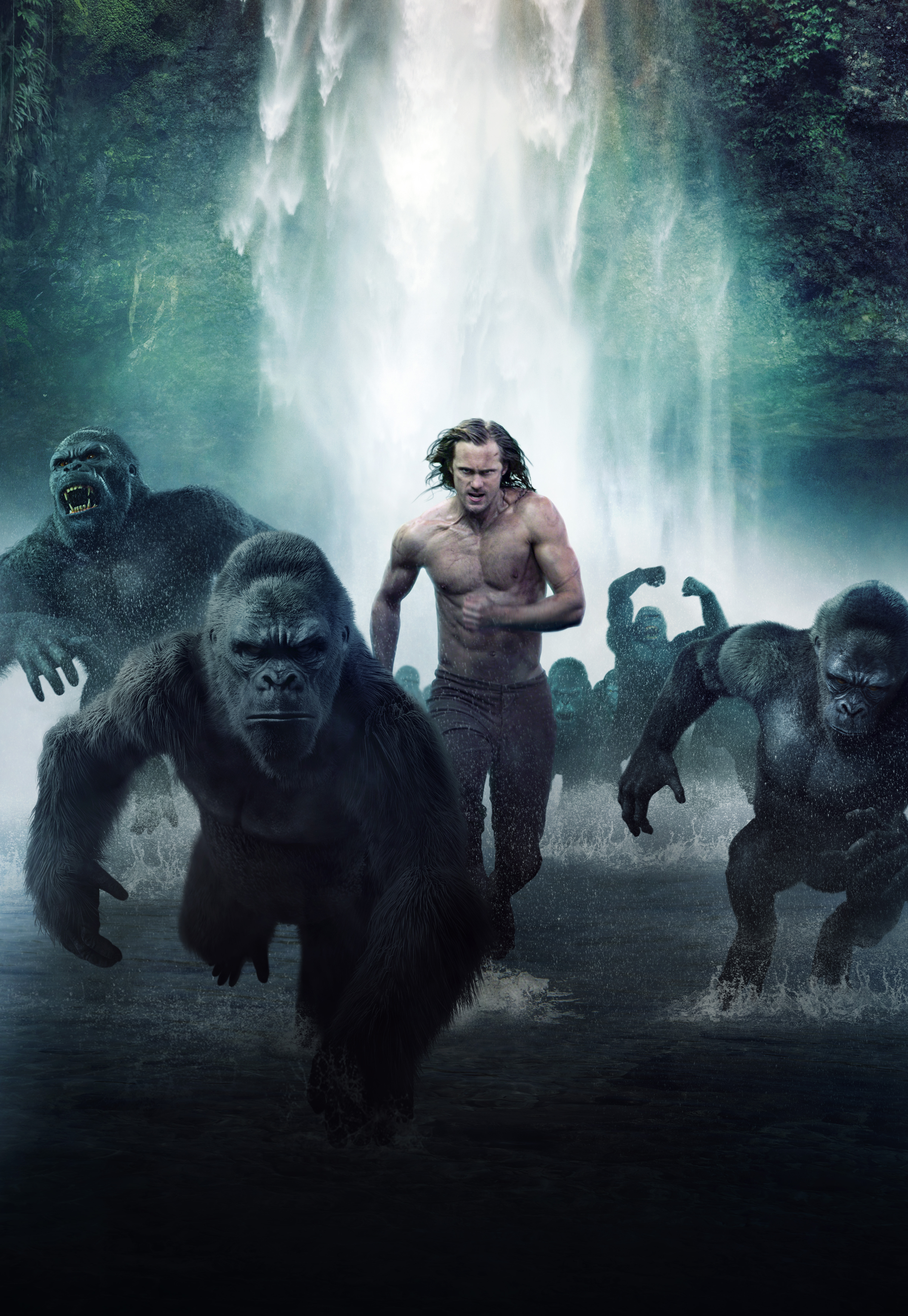 Tarzan and Gorillas in front of Waterfall HD Wallpaper