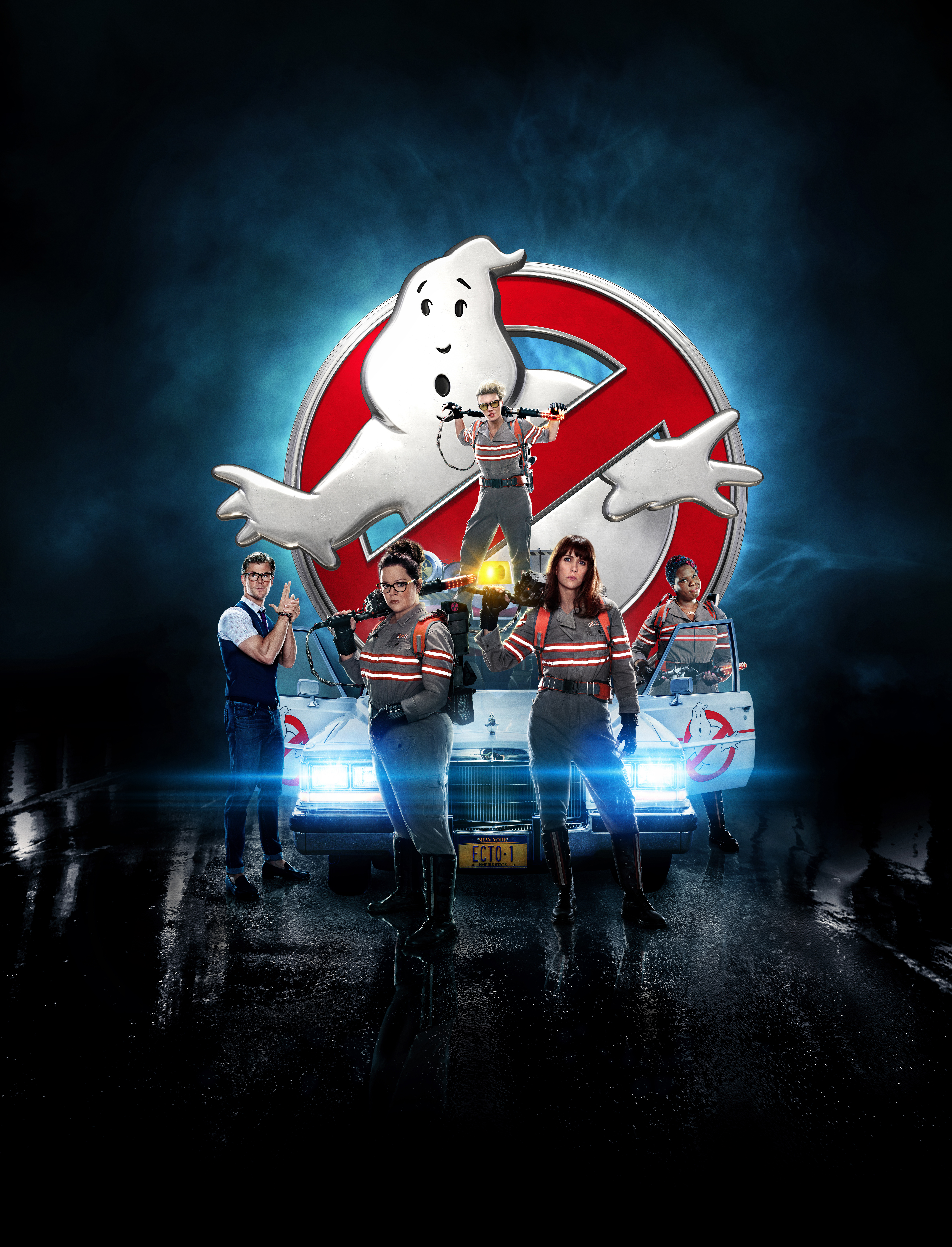 Ghostbusters cast in front of the Ecto-1 HD Wallpaper