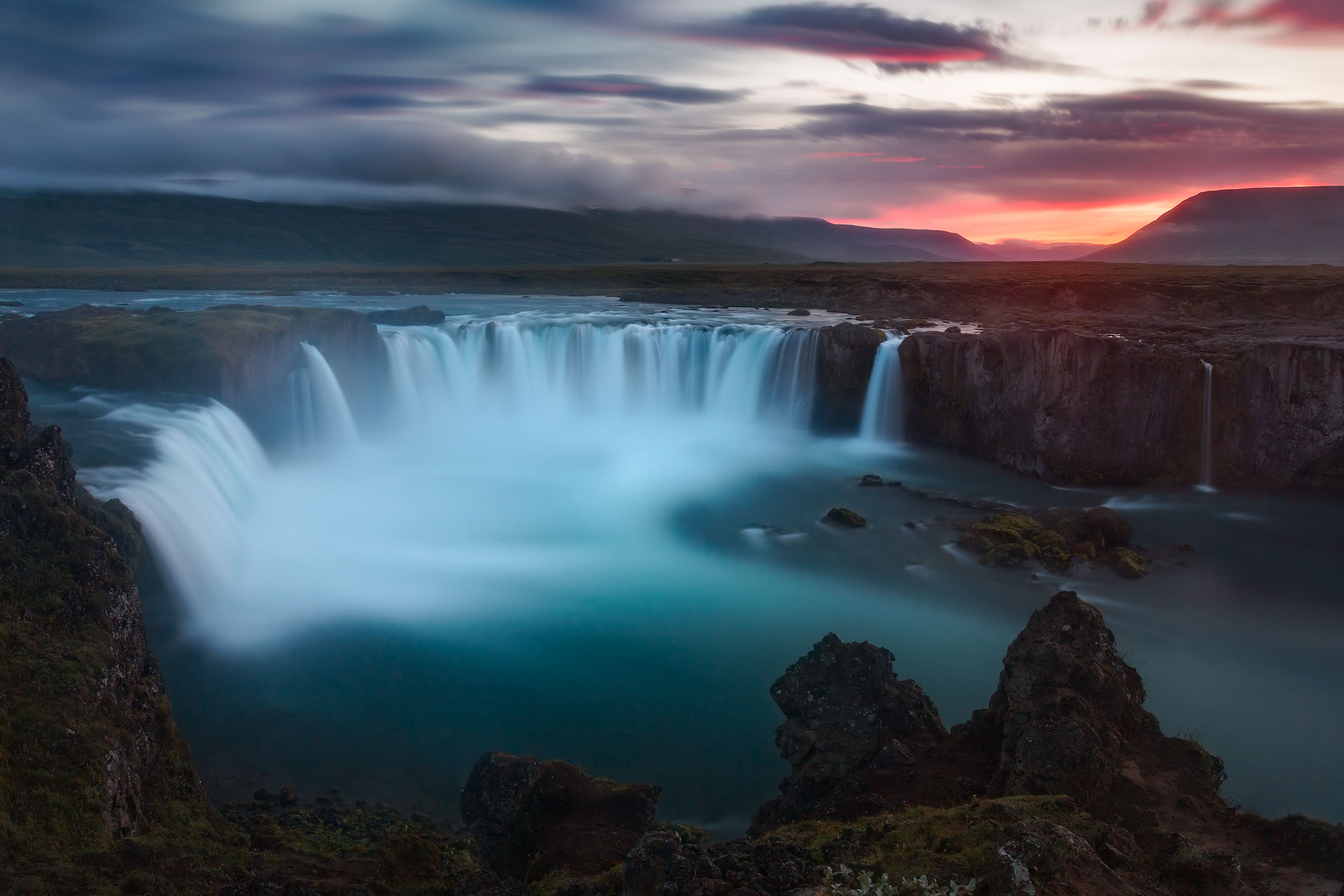 Godafoss Waterfall in Iceland at Sunset HD Wallpaper