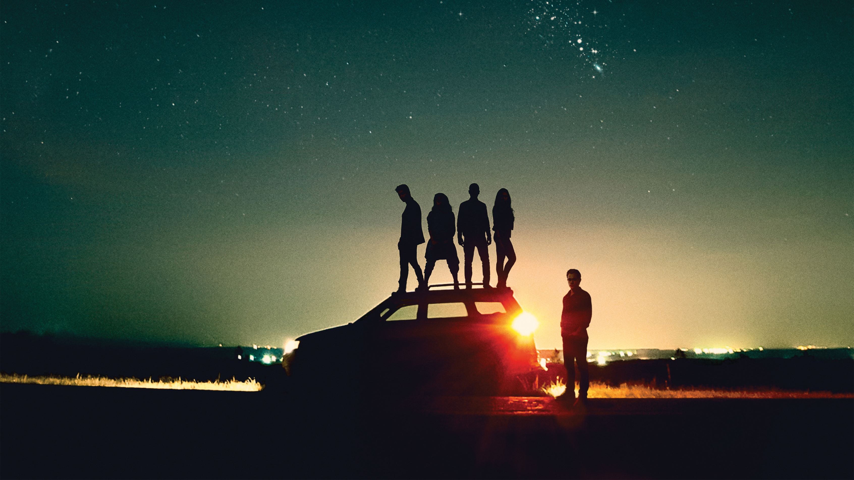 Power Rangers standing on a car at night HD Wallpaper
