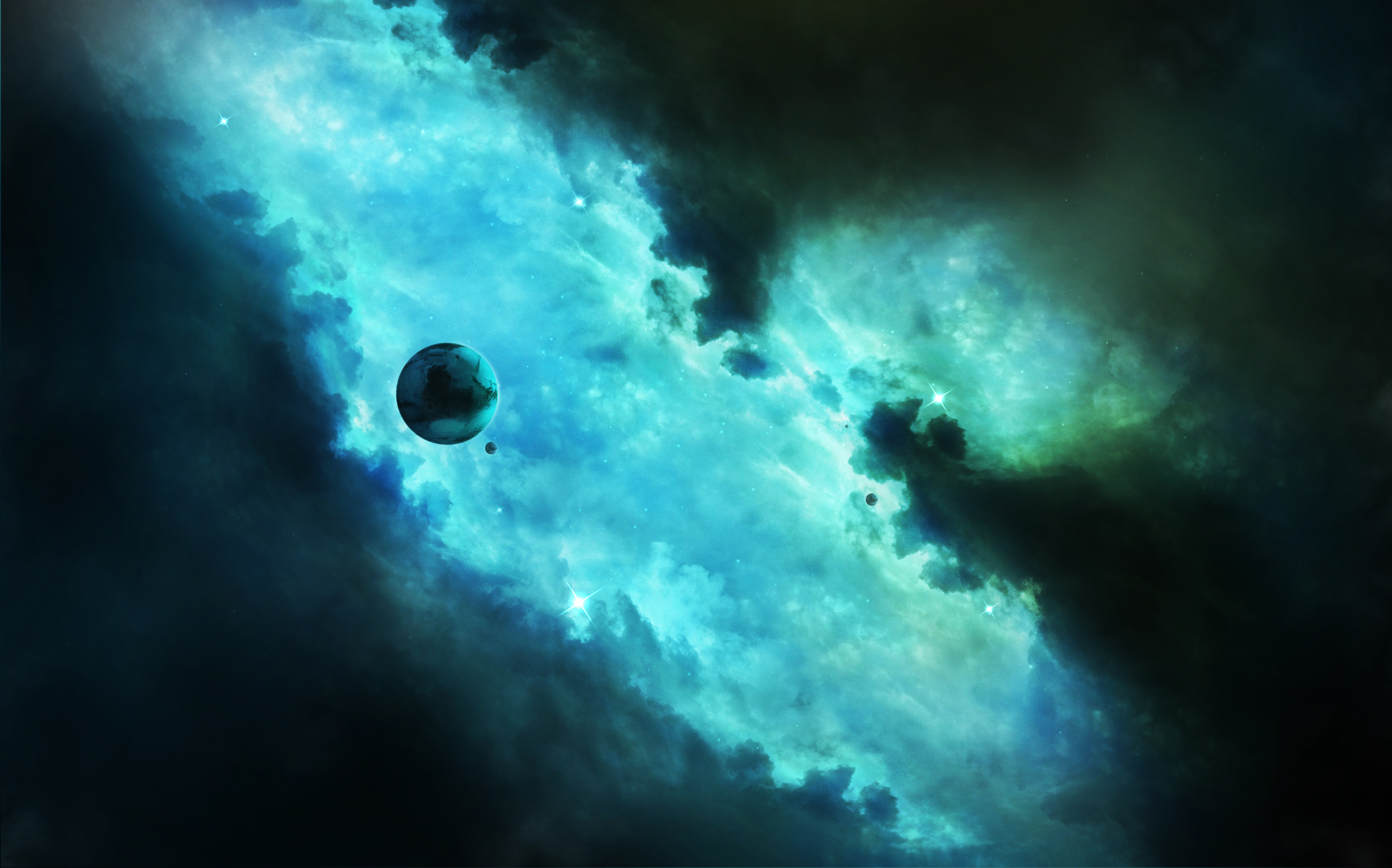 Planets and nebula in deep space HD Wallpaper