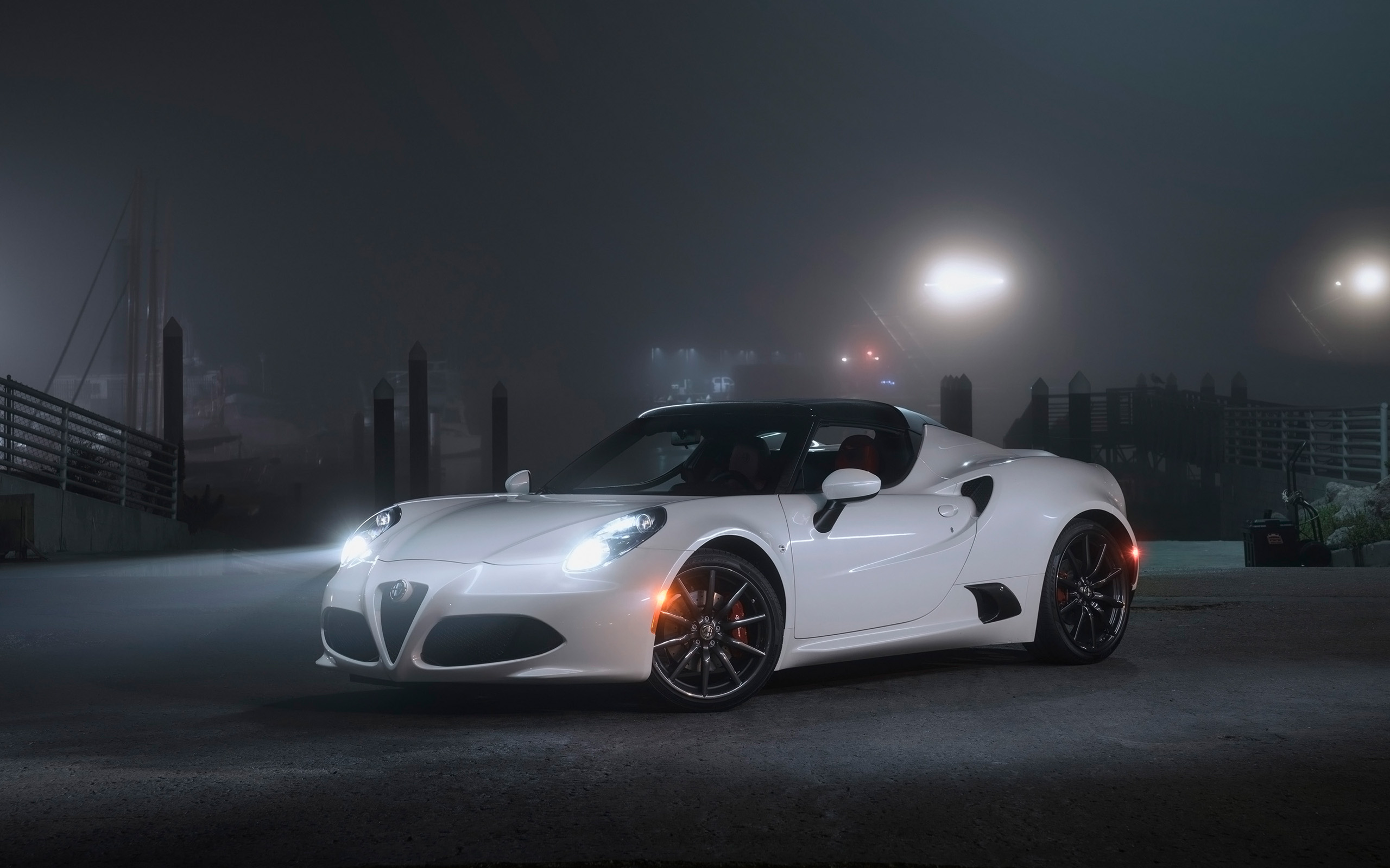 White Alfa Romeo 4C Spider at Night HD Wallpaper