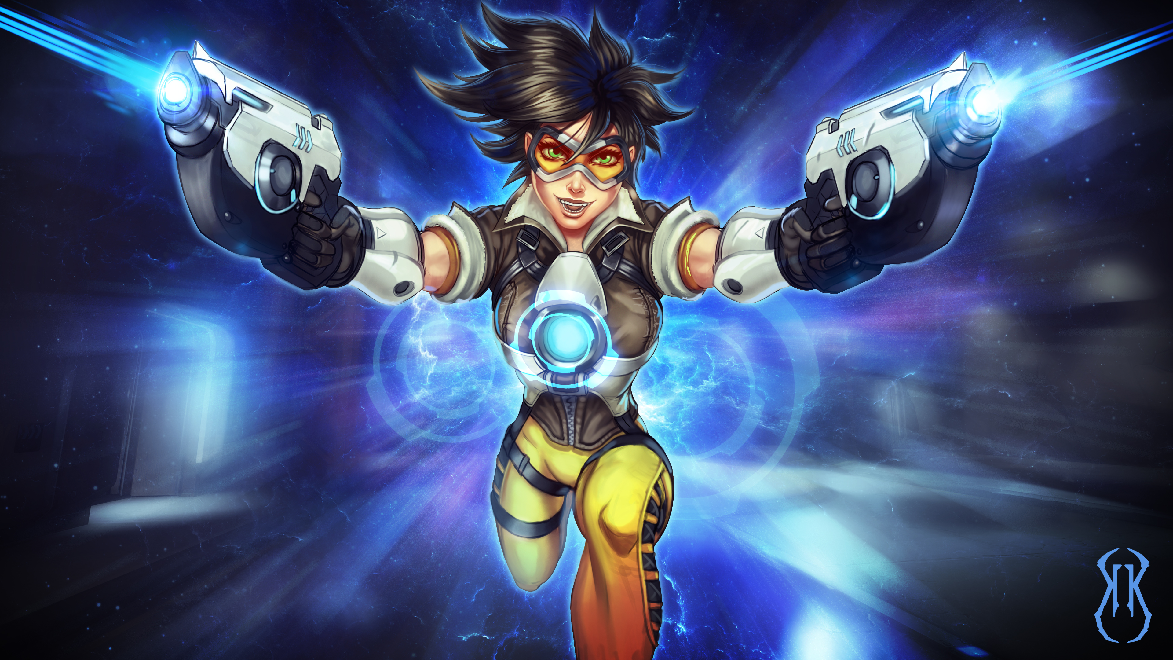 Tracer from Overwatch firing guns 4K HD Wallpaper