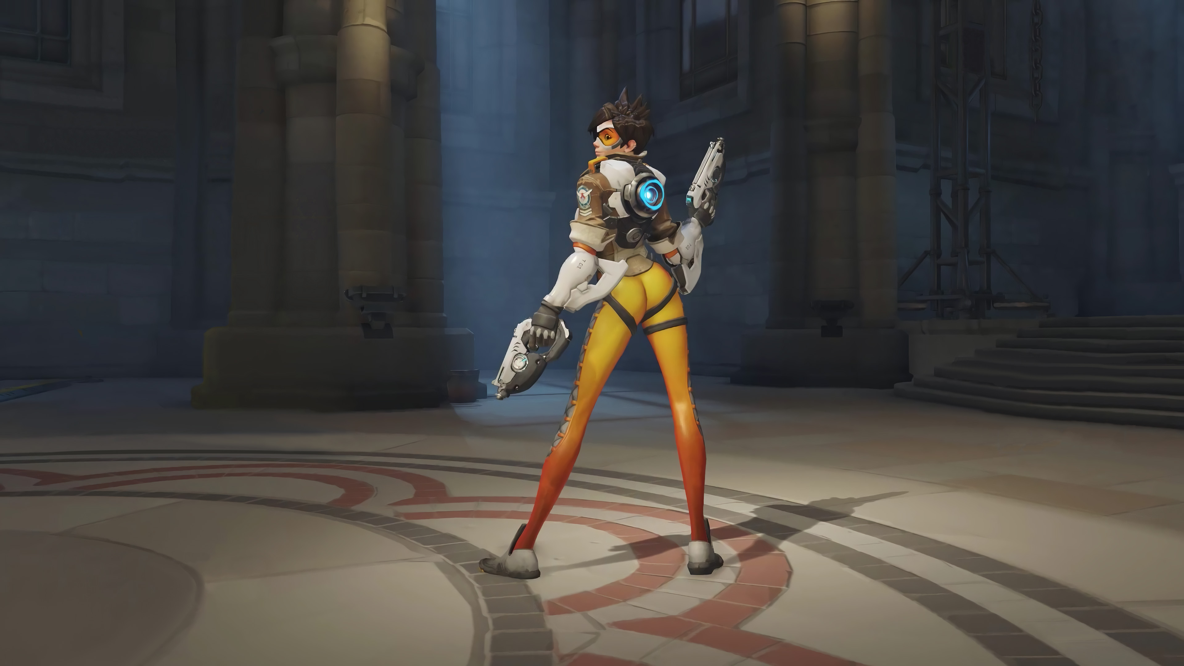 Tracer from Overwatch in a temple setting HD Wallpaper