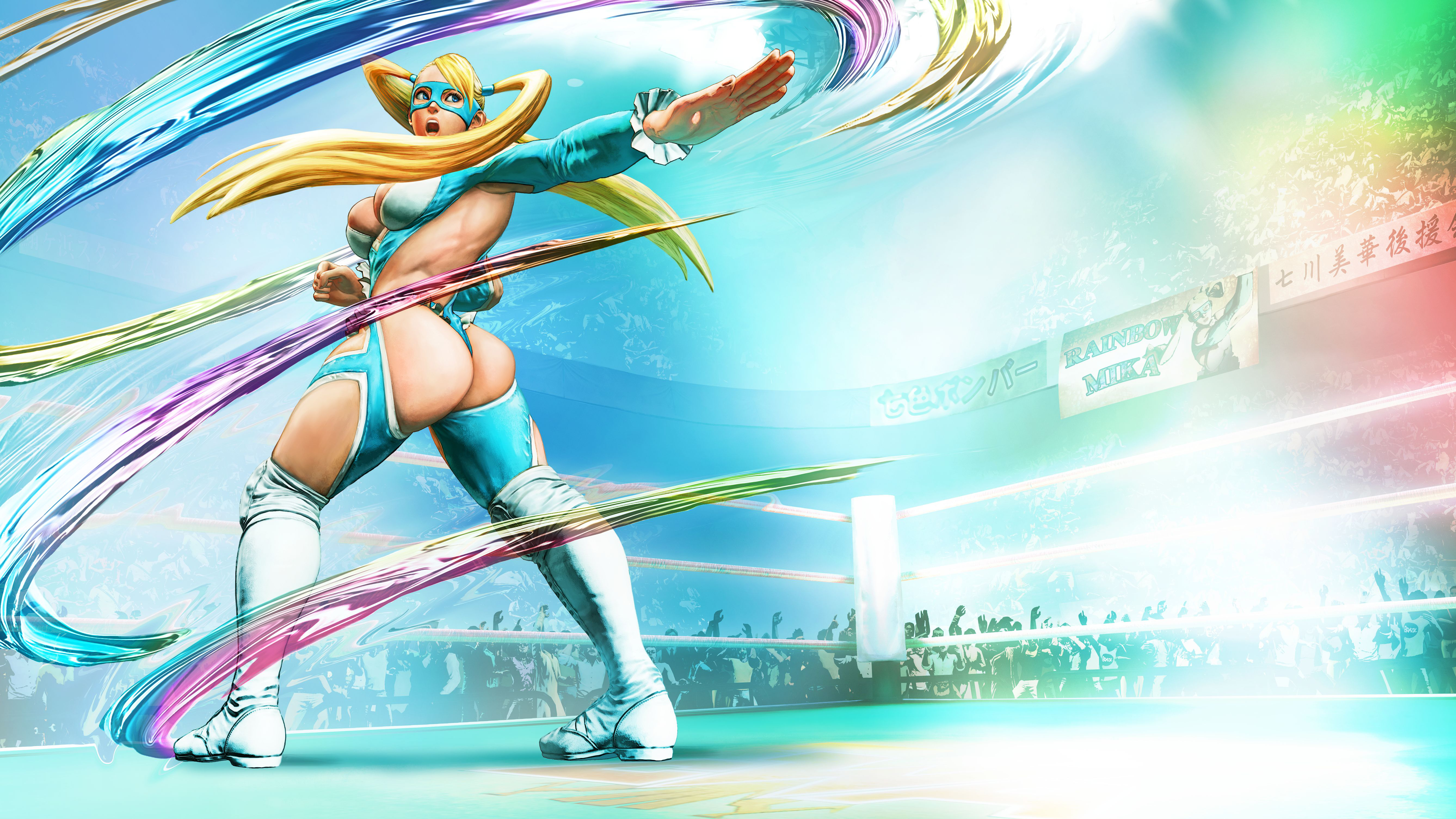 Rainbow Mika from Street Fighter V in a wrestling ring HD Wallpaper