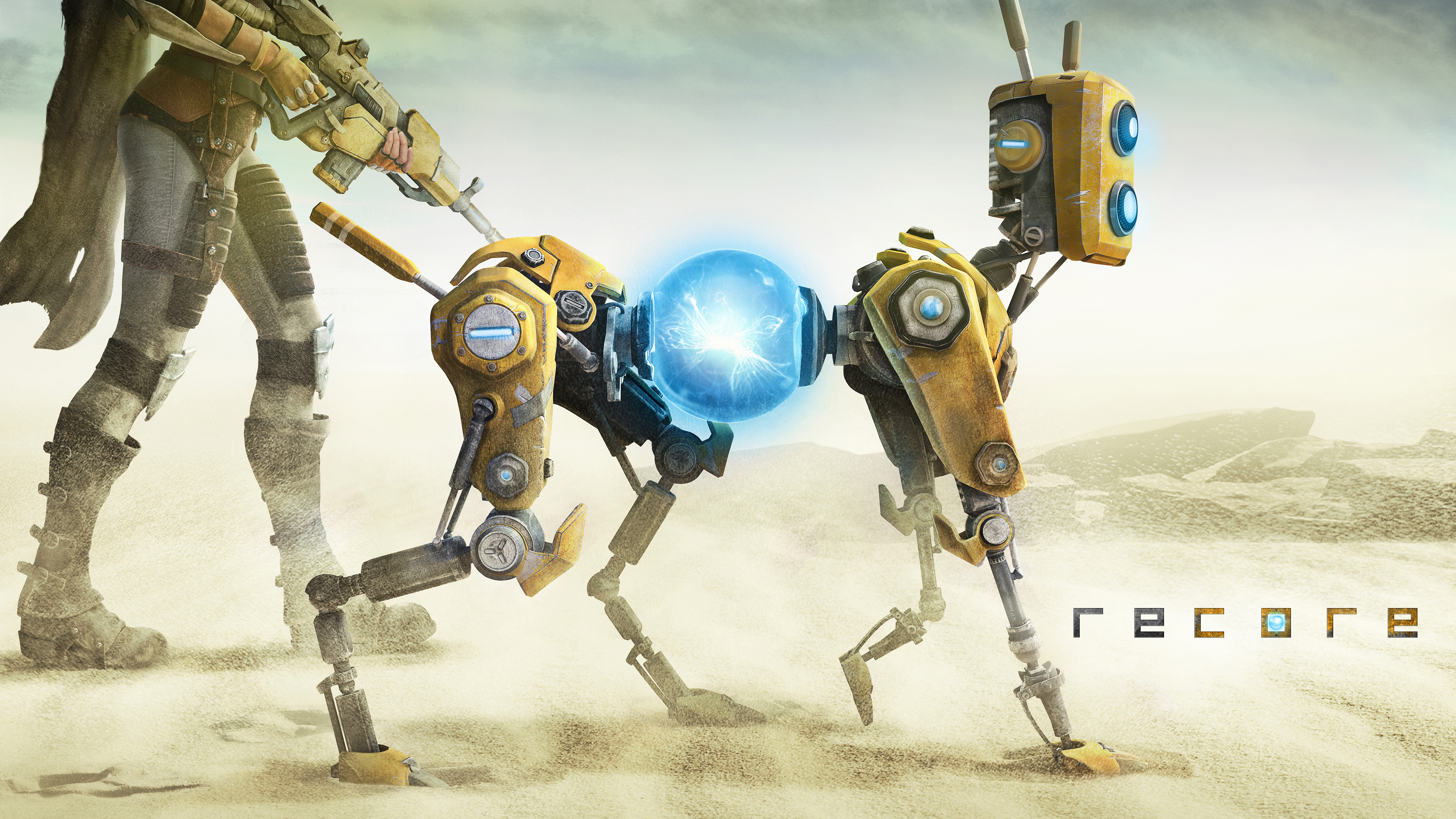ReCore: A woman and a robot dog in a desert HD Wallpaper