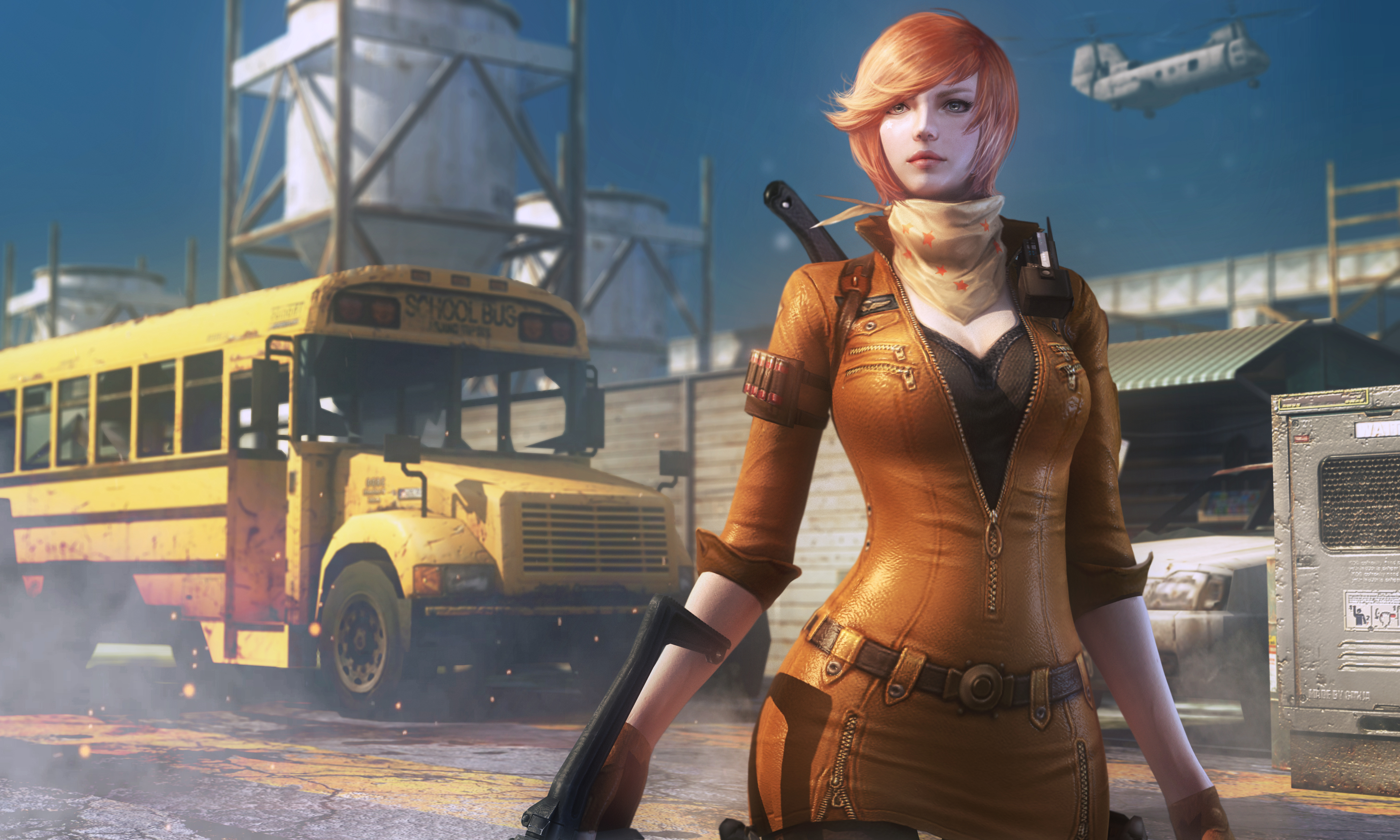 Girl from CrossFire with a school bus HD Wallpaper