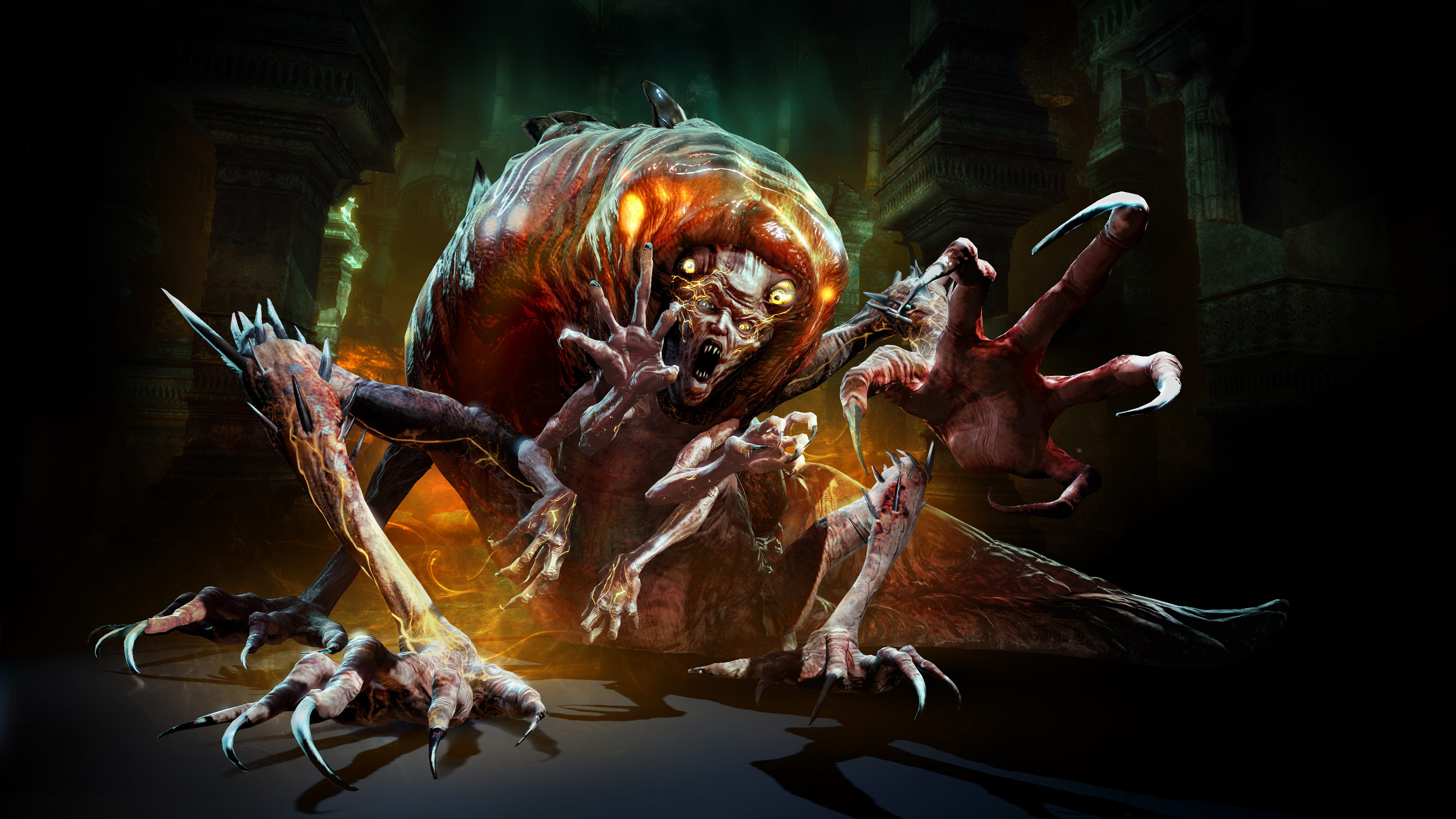 Demon creature with multiple arms and claws HD Wallpaper