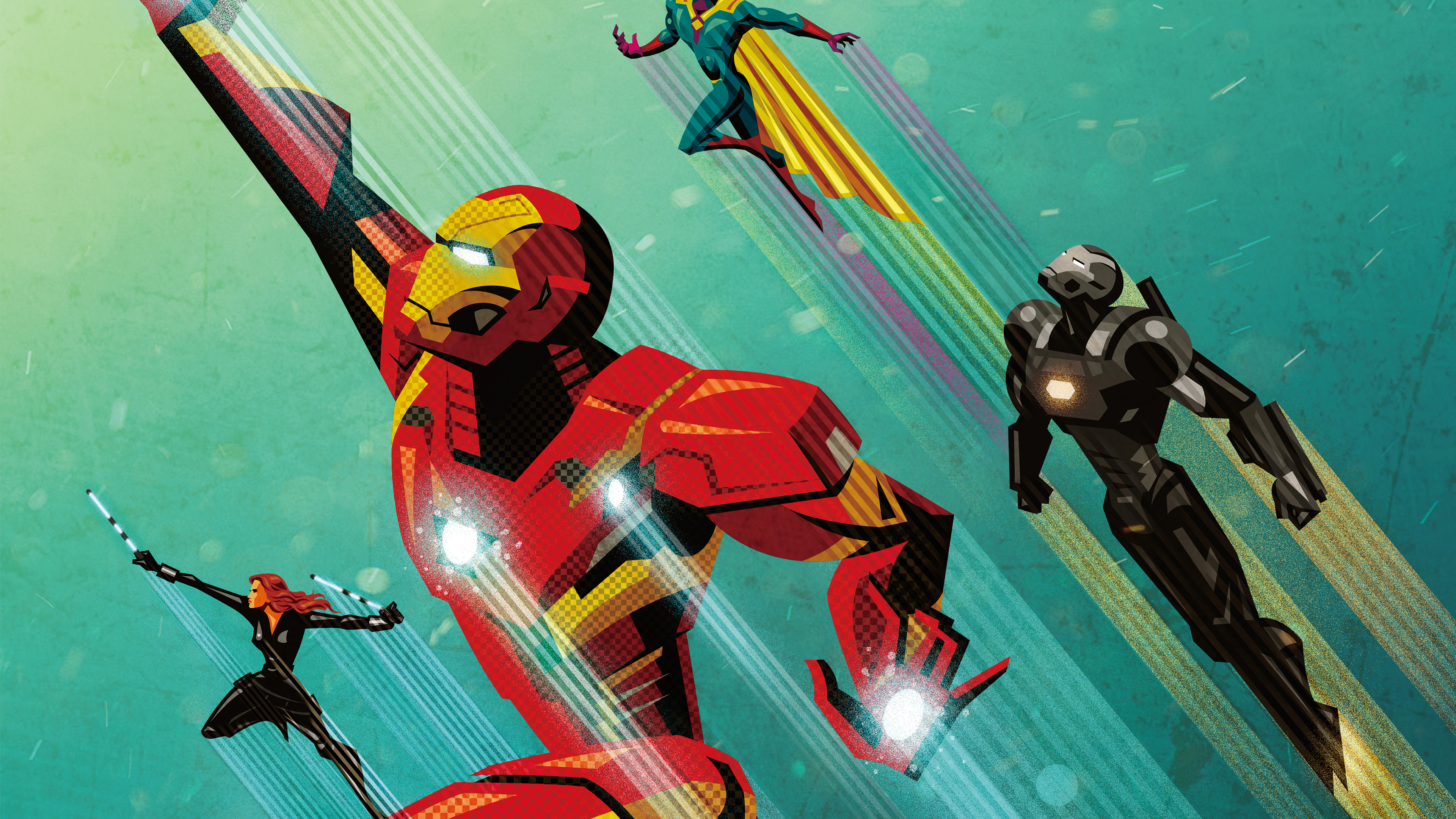 Iron Man, War Machine, Vision, and Black Widow from Civil War HD Wallpaper