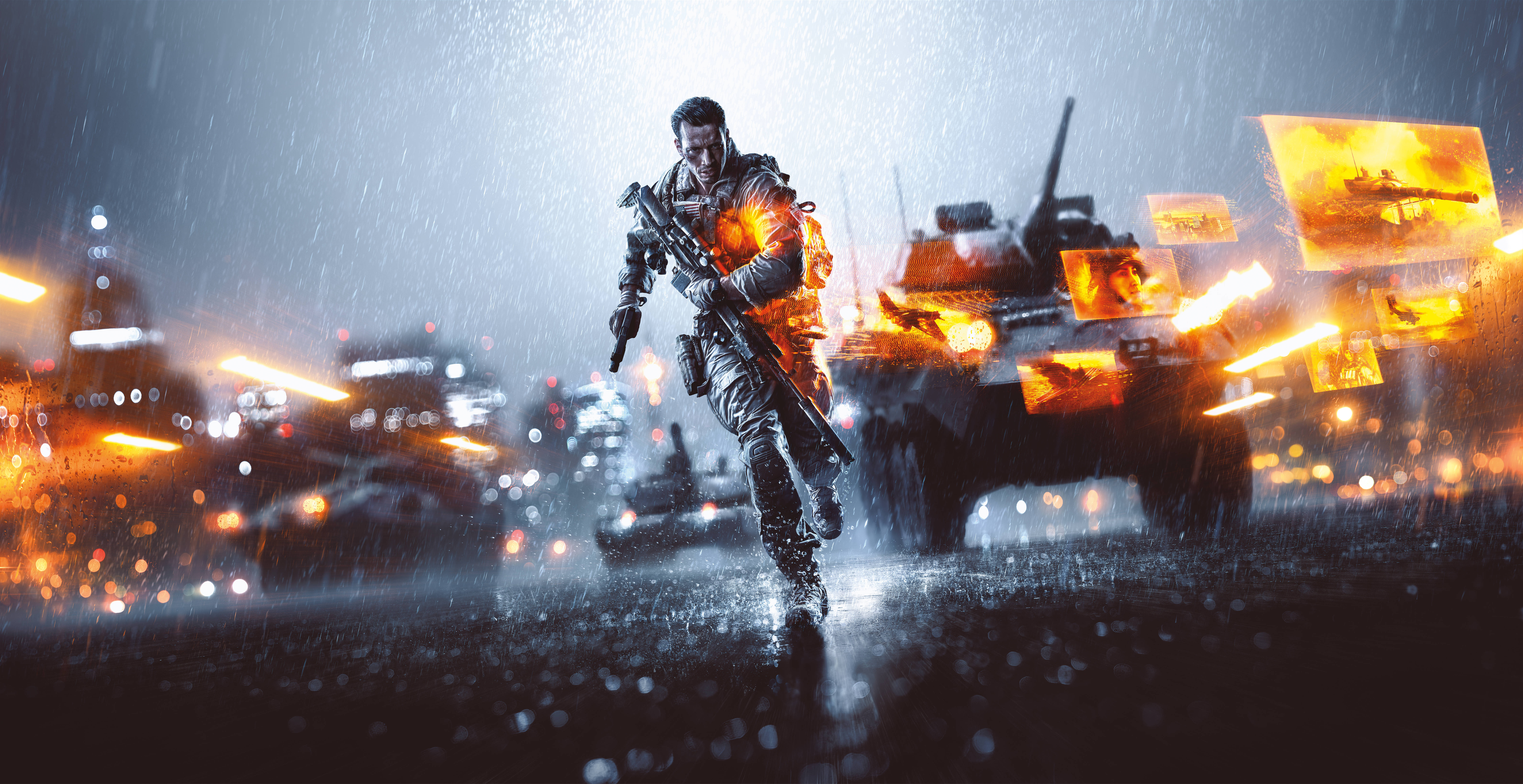 Soldier running in Battlefield 4 during a rainy battle HD Wallpaper