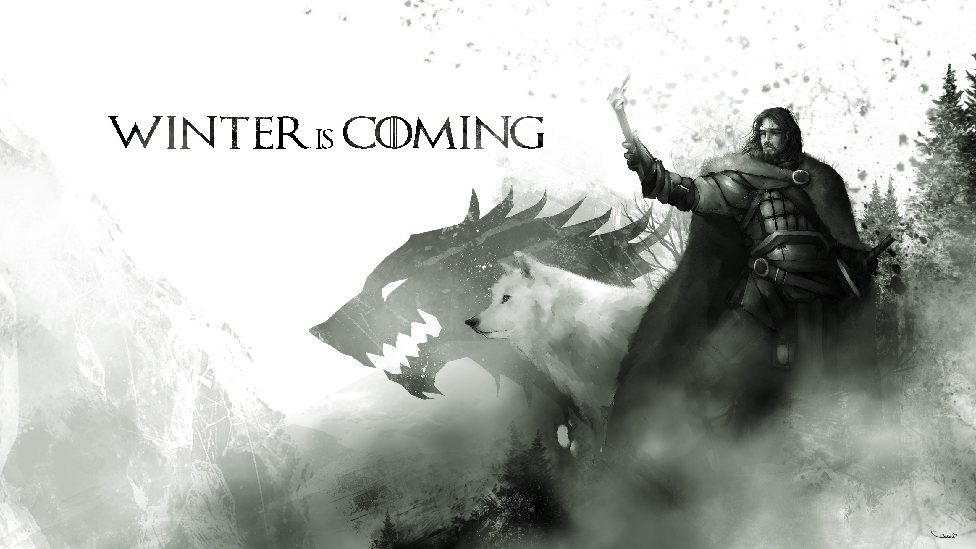 Jon Snow and Ghost from Game of Thrones HD Wallpaper