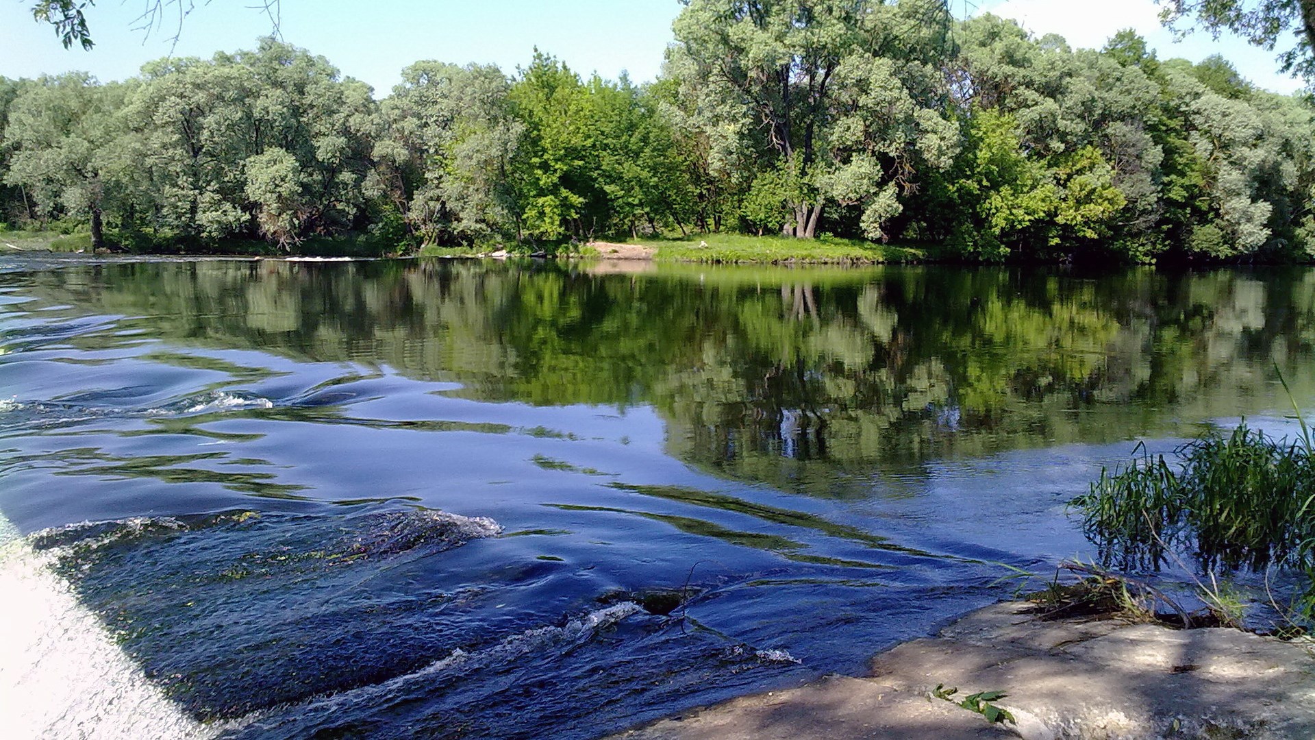 River with trees and reflections HD Wallpaper
