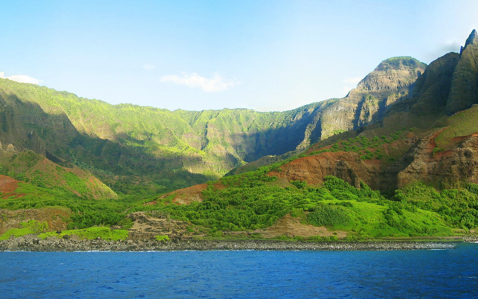 Green Mountains Overlooking the Ocean HD Wallpaper