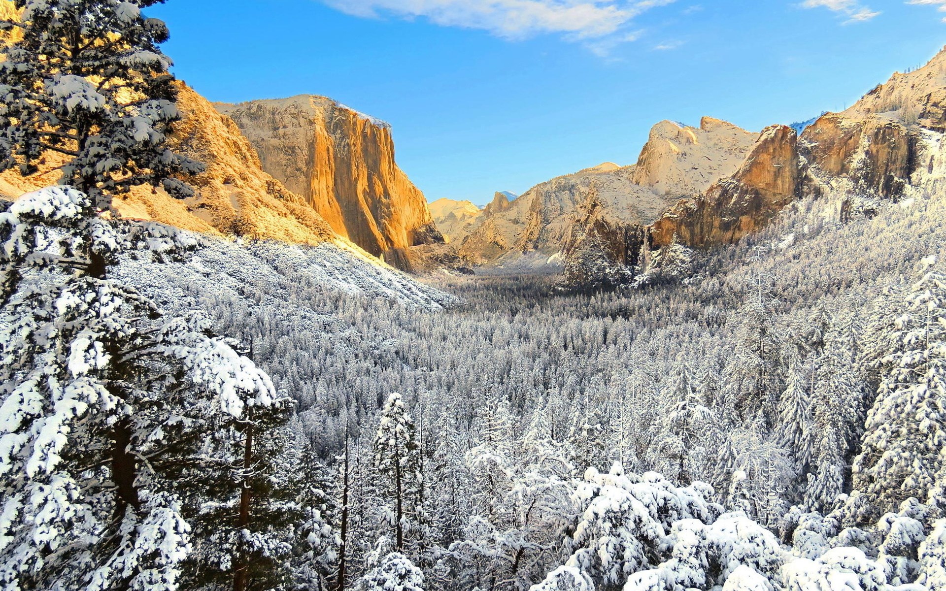 Snow-covered Yosemite Valley with El Capitan HD Wallpaper