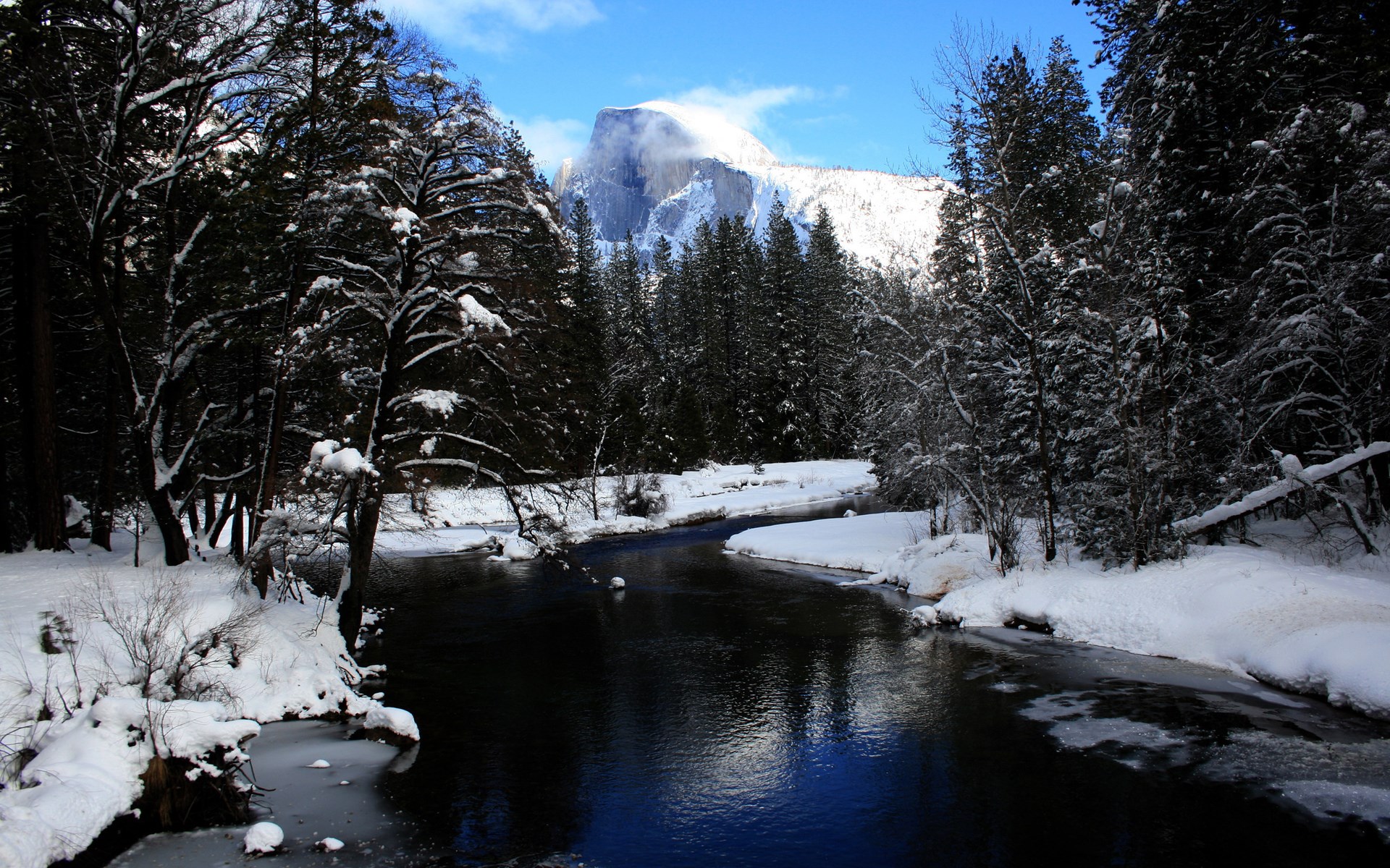 Half Dome in Yosemite National Park during winter HD Wallpaper