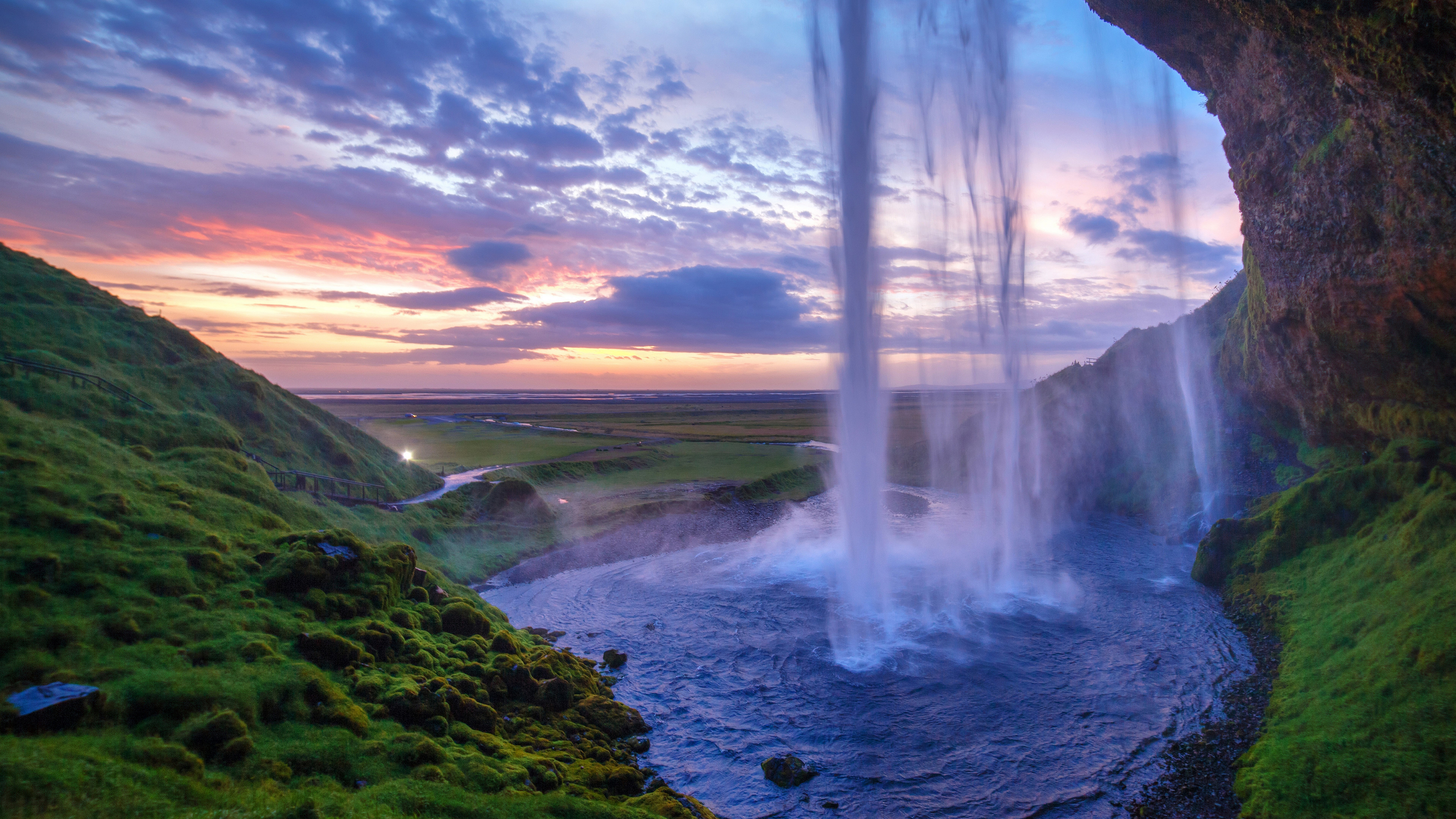 Seljalandsfoss waterfall at sunset in Iceland HD Wallpaper