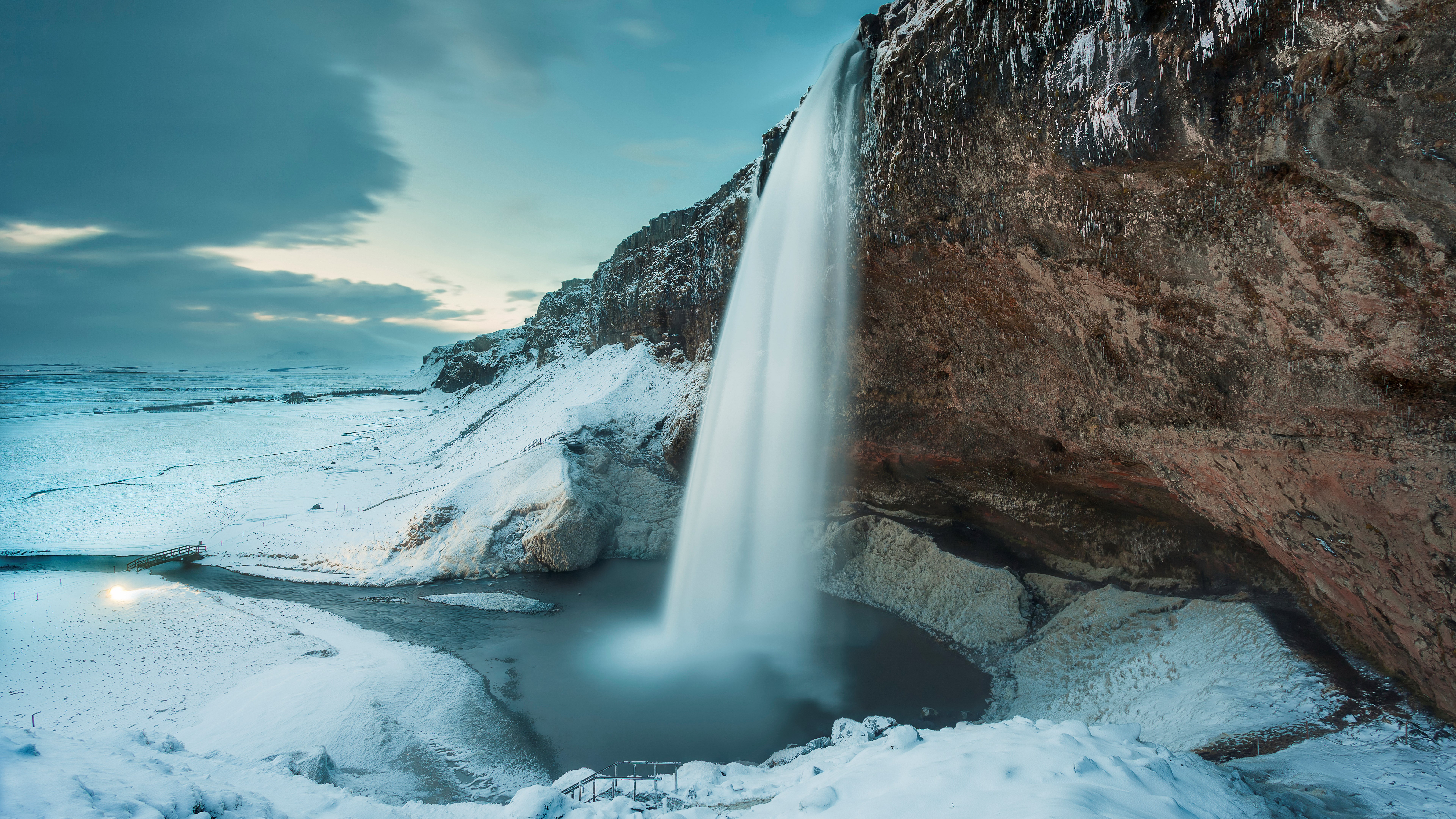 Seljalandsfoss waterfall in Iceland during winter HD Wallpaper