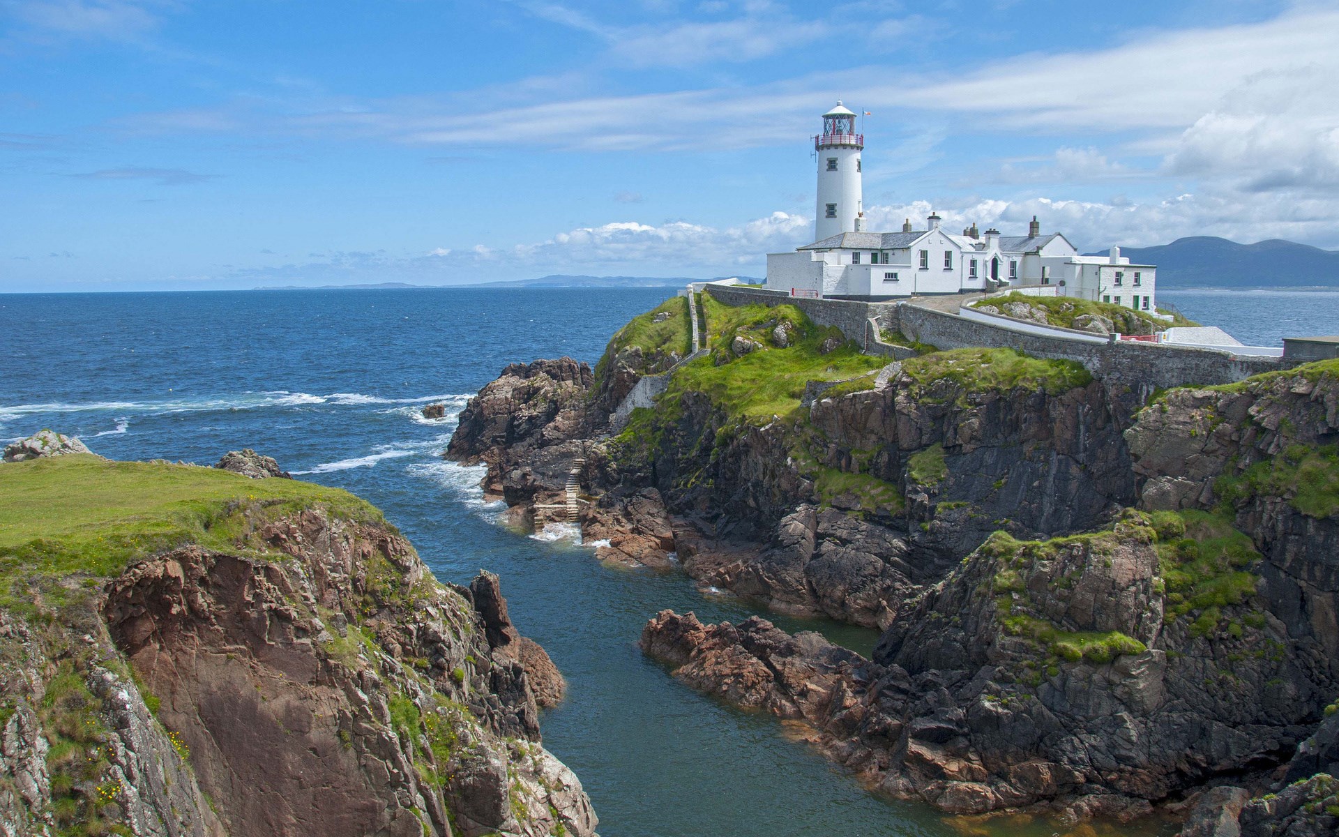 Fanad Head Lighthouse on a rocky coast HD Wallpaper