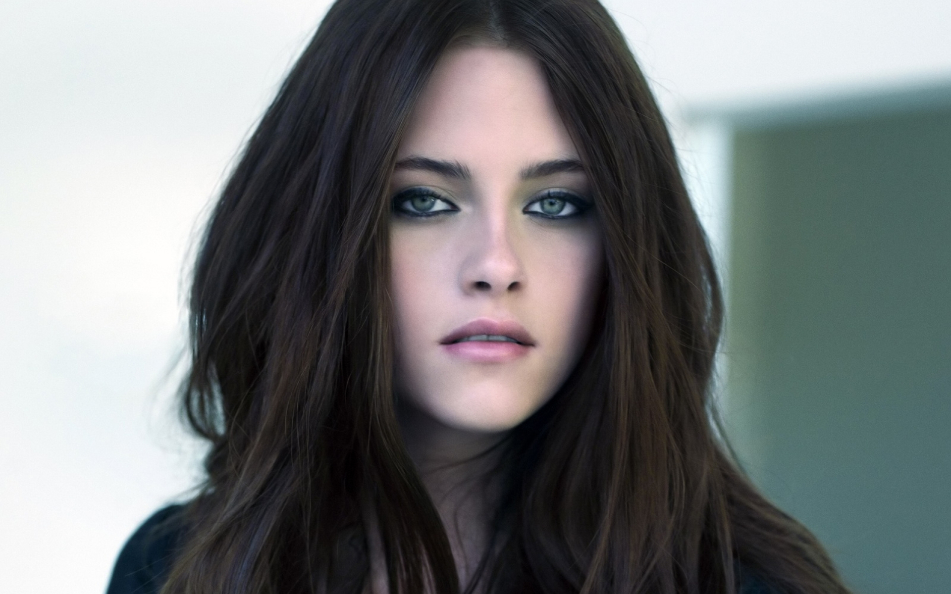 Kristen Stewart Portrait with Dark Hair and Intense Eyes HD Wallpaper