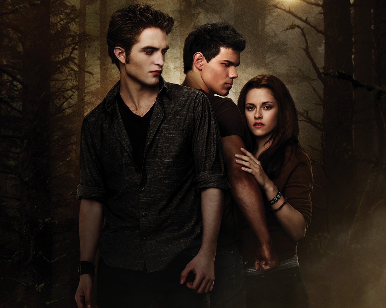 Kristen Stewart, Robert Pattinson, and Taylor Lautner from Twilight HD Wallpaper