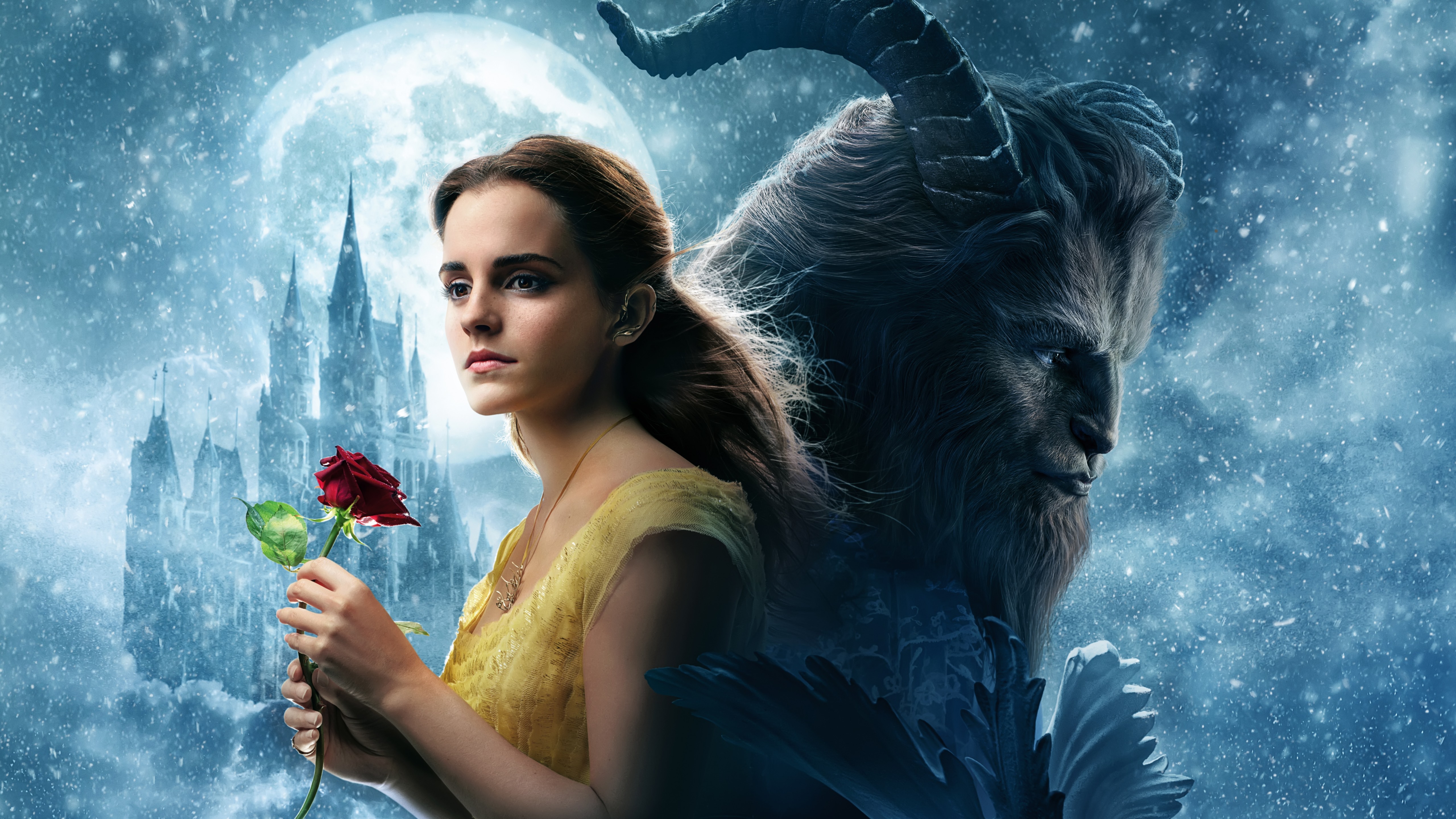 Emma Watson as Belle and the Beast from Beauty and the Beast HD Wallpaper