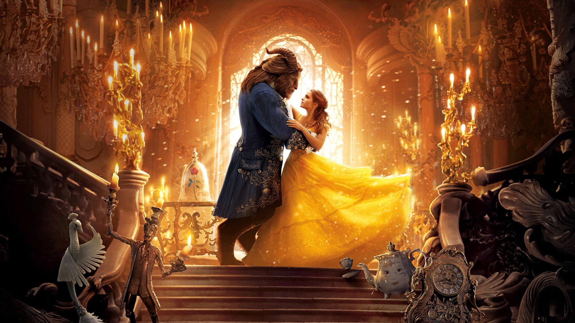 Belle and Beast dancing in the ballroom from Beauty and the Beast HD Wallpaper